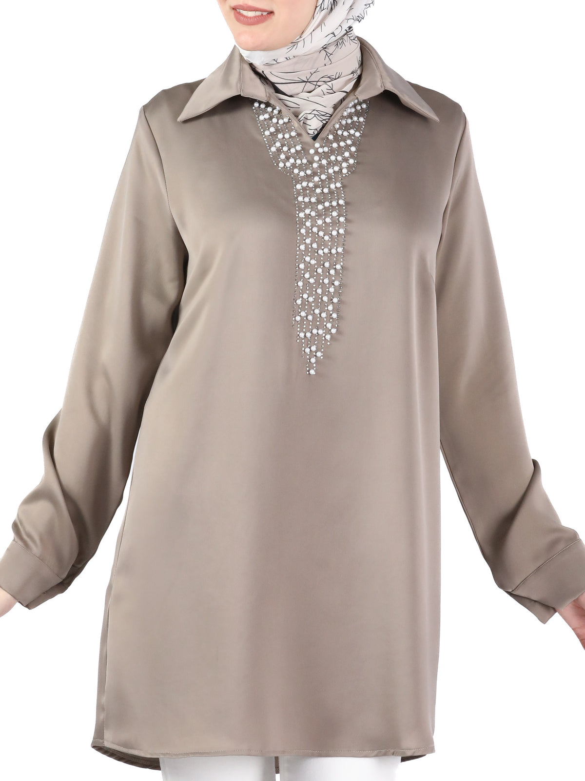 Blouse in Purple, Navy & Beige