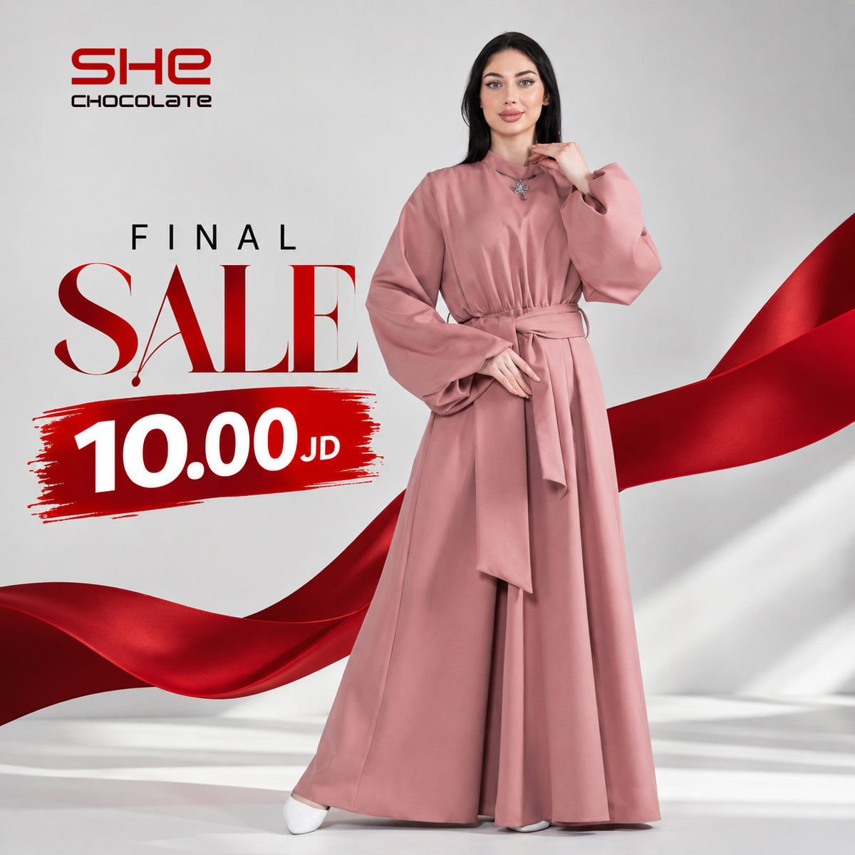 Belted Long Tunic & Wide-Leg Pants Set - Dusty Pink