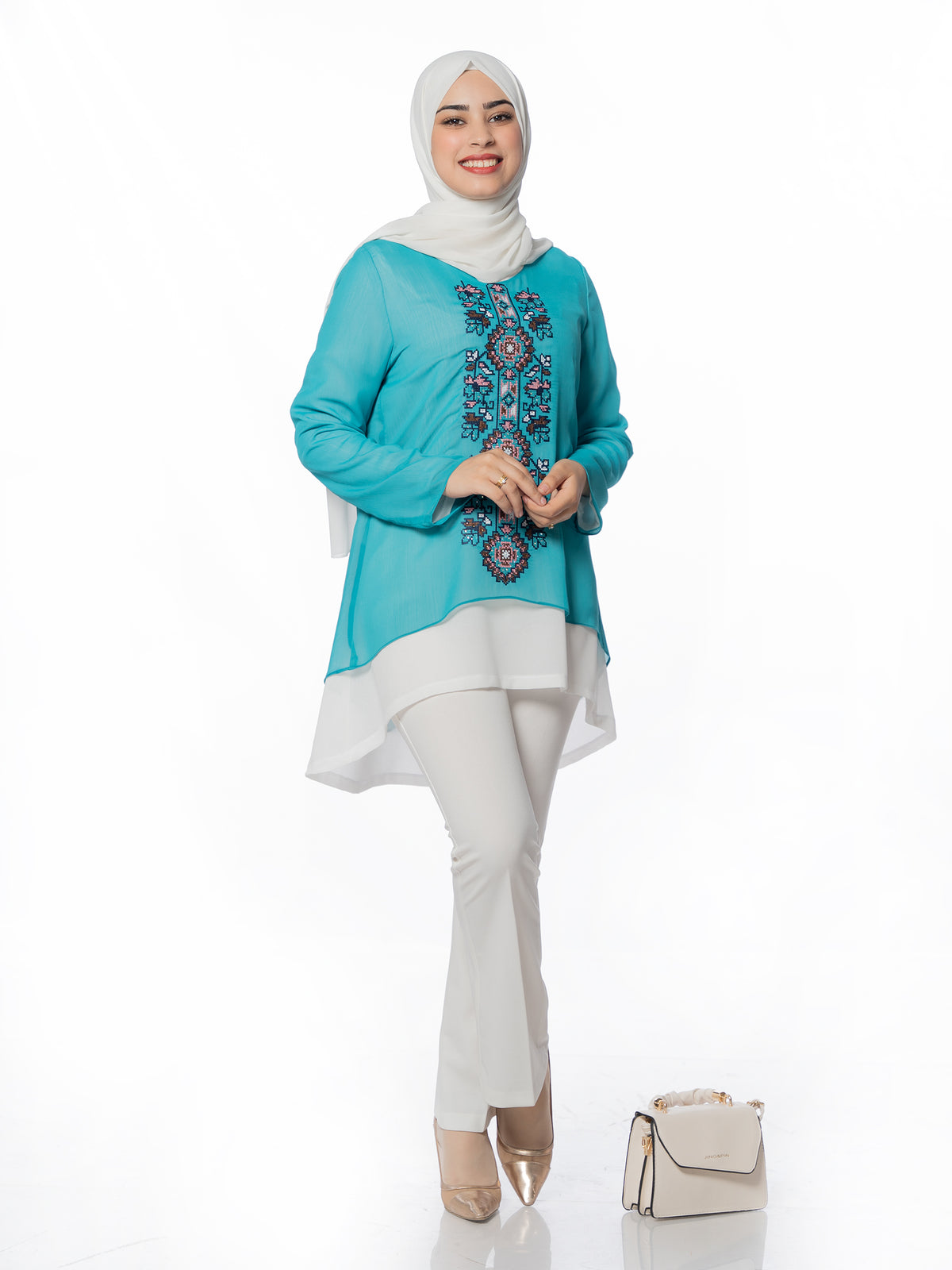 Embroidered Blouse in Orange, Yellow & Blue