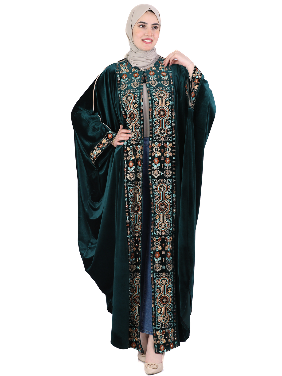 Aya Velvet Bisht in Navy & Dark Green