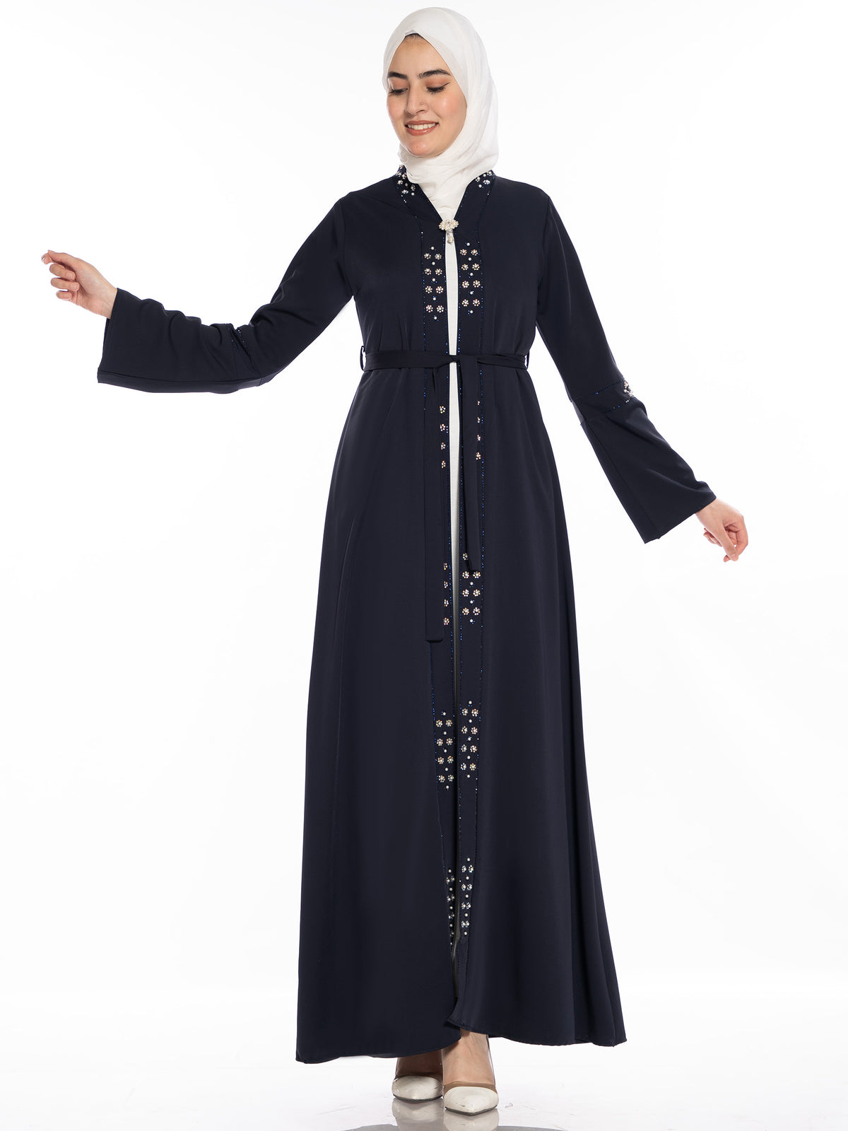 Rowaida Abaya in Burgundy, Green & Navy
