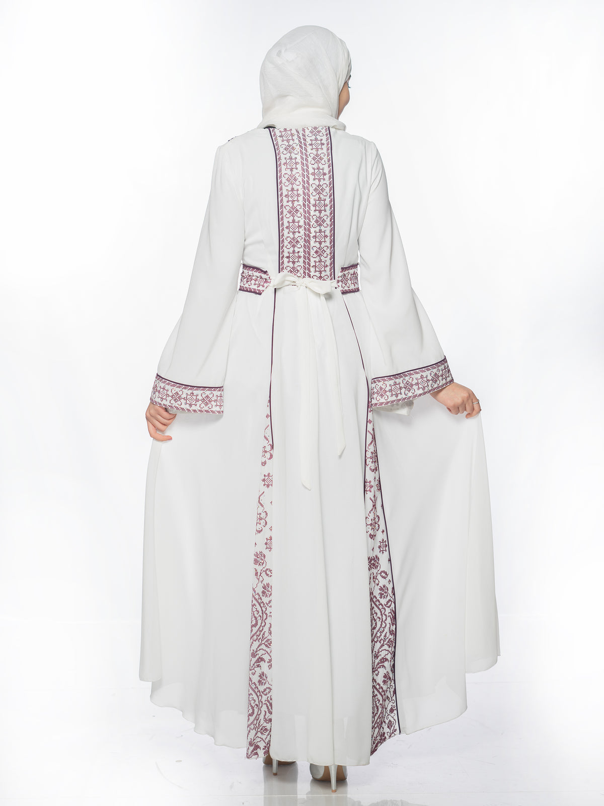 Elegance White Kaftan with Bold Red Embroidery