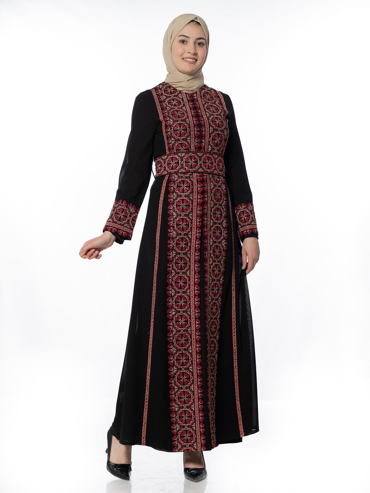 Nardeen Two-Piece Kaftan with Pink Embroidery