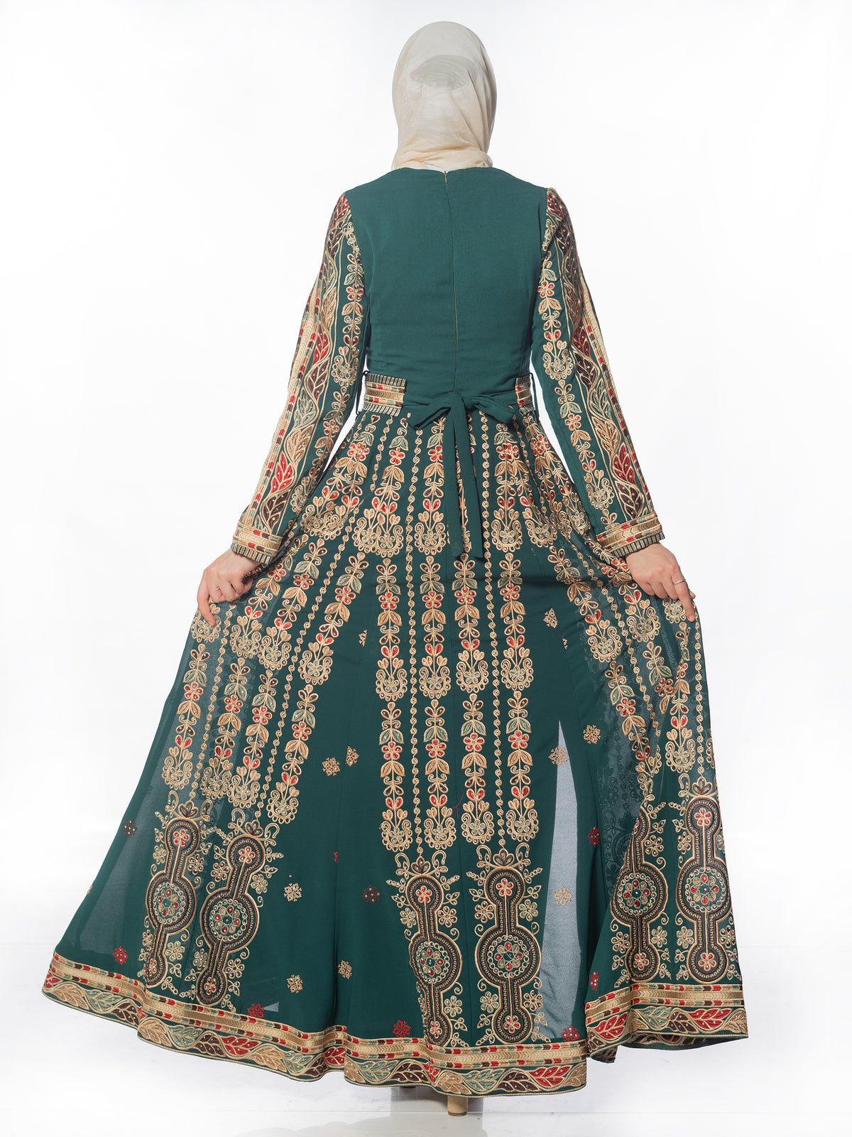 Wijdan Embroidered Kaftan in Deep Tones