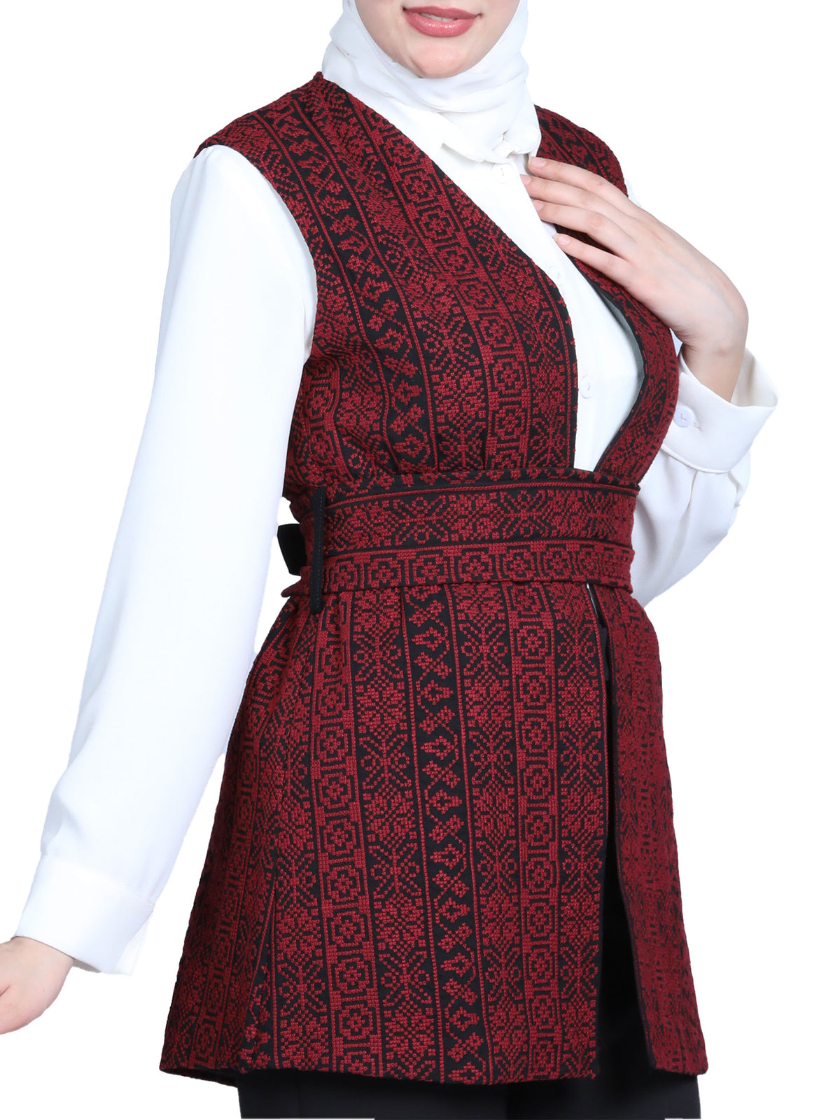 Embroidered Vest in Maroon, Beige & Army Green