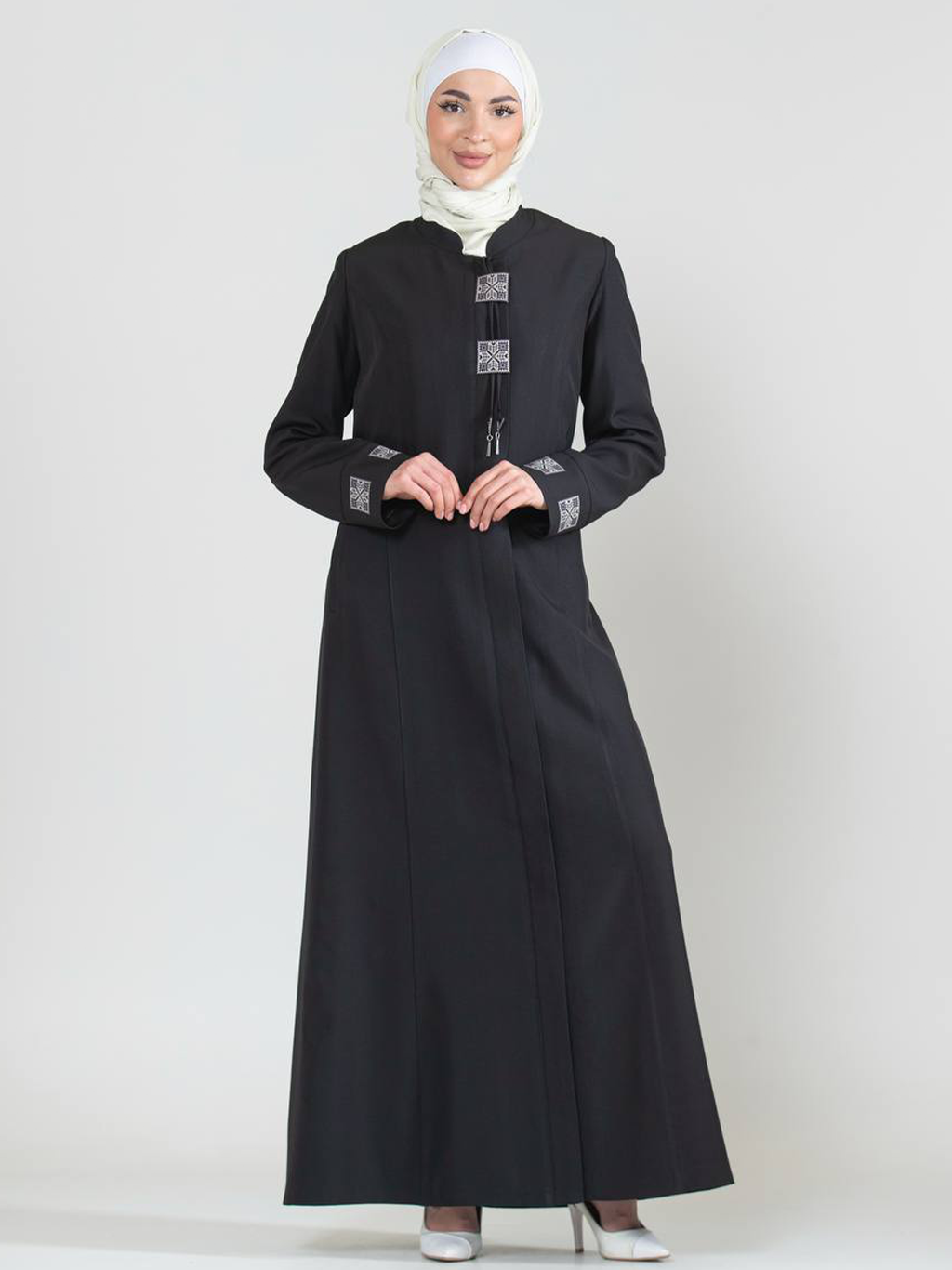 Embroidered Patch Jilbab with Tassel - Black