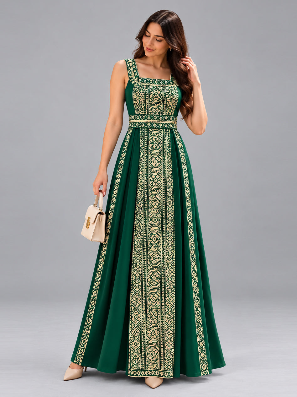 Zaytouna green square-neck embroidered thobe