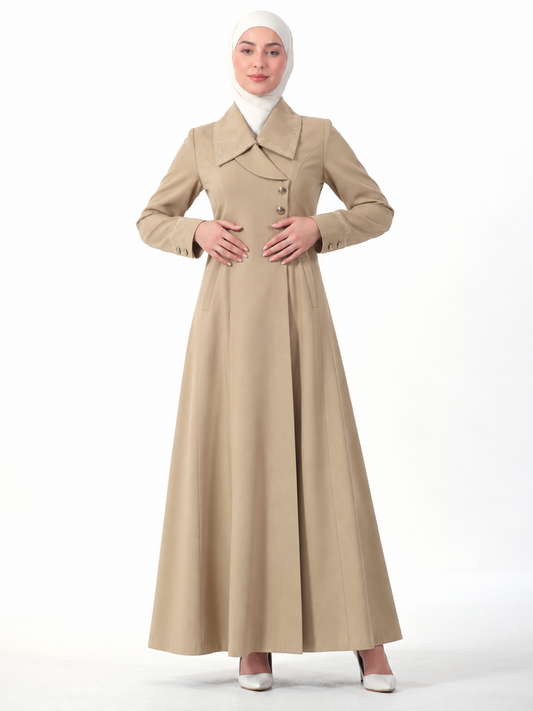 Shawl-Collar Button Jilbab - Camel