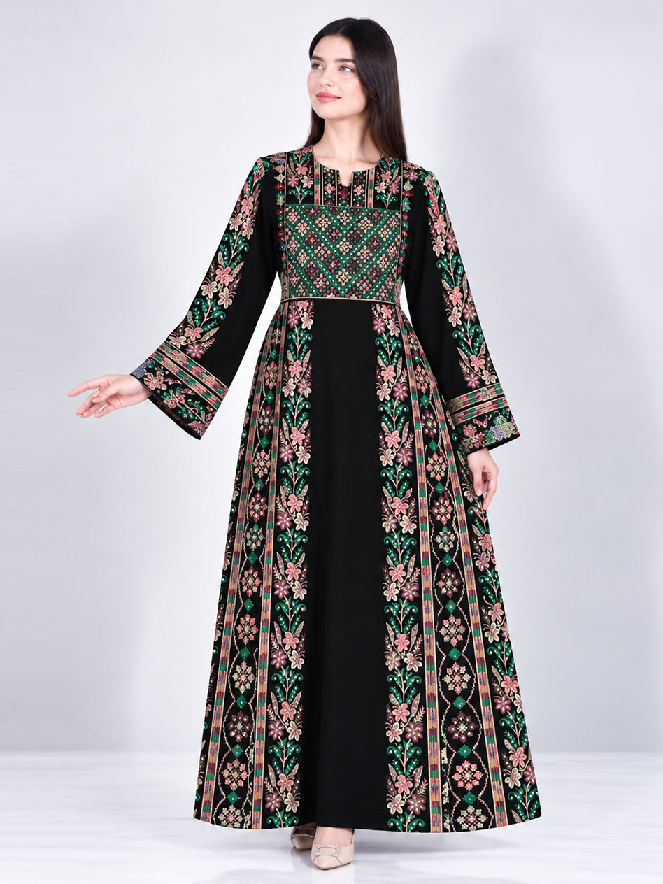 Jouri black floral embroidered thobe