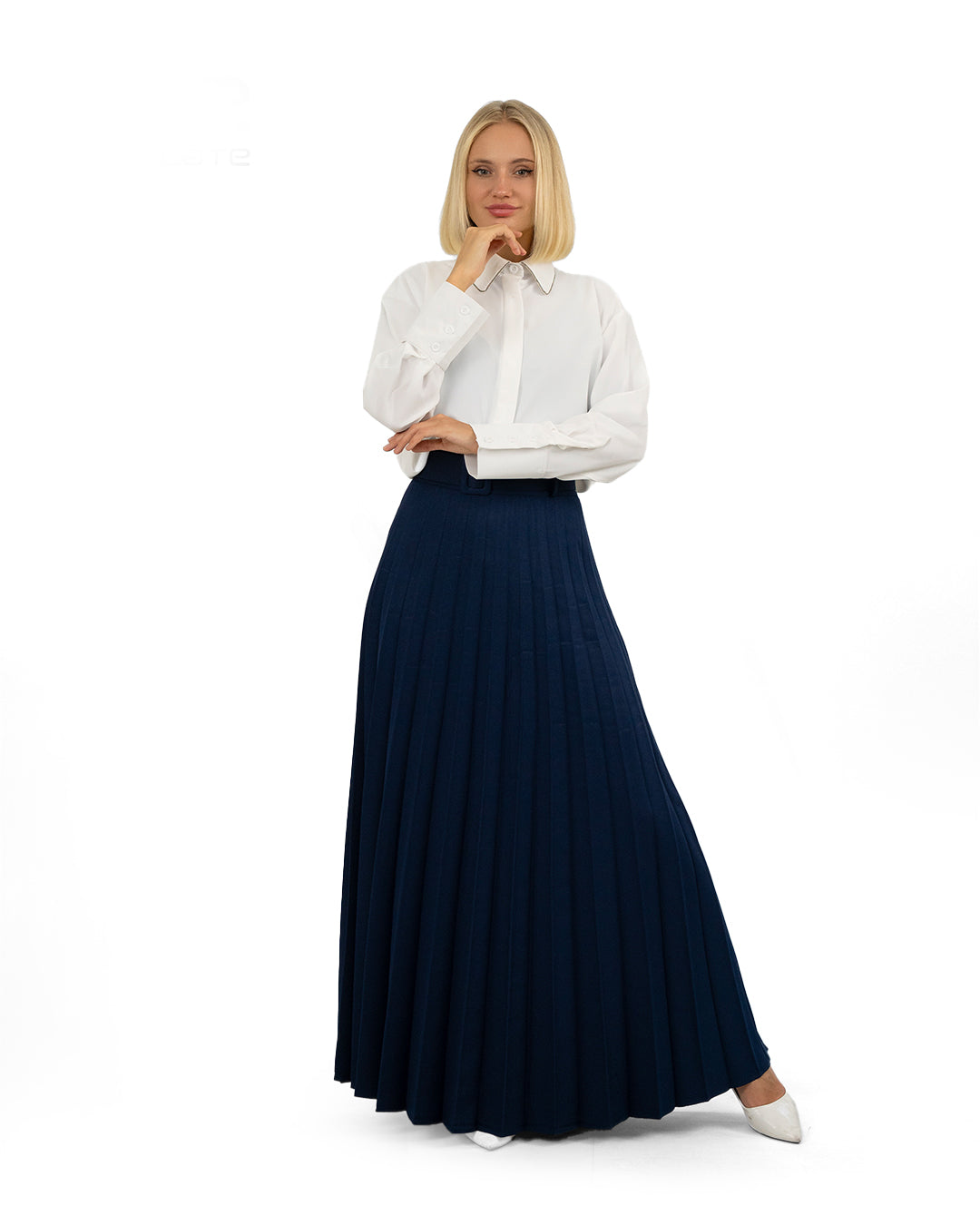 Belted Plissé Skirt