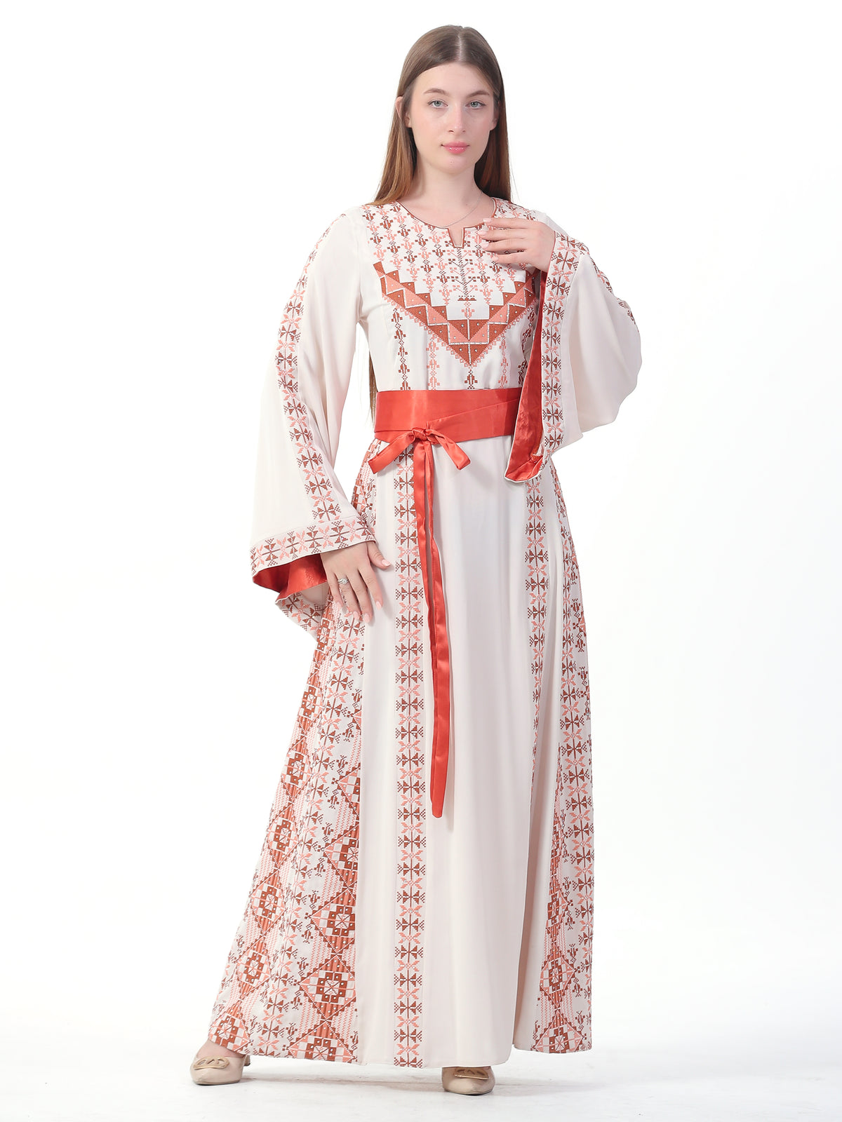 Almazyouna Embroidered Women's Thobe with Layered Sleeves
