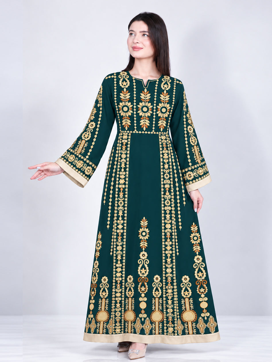 Karma green and gold embroidered thobe