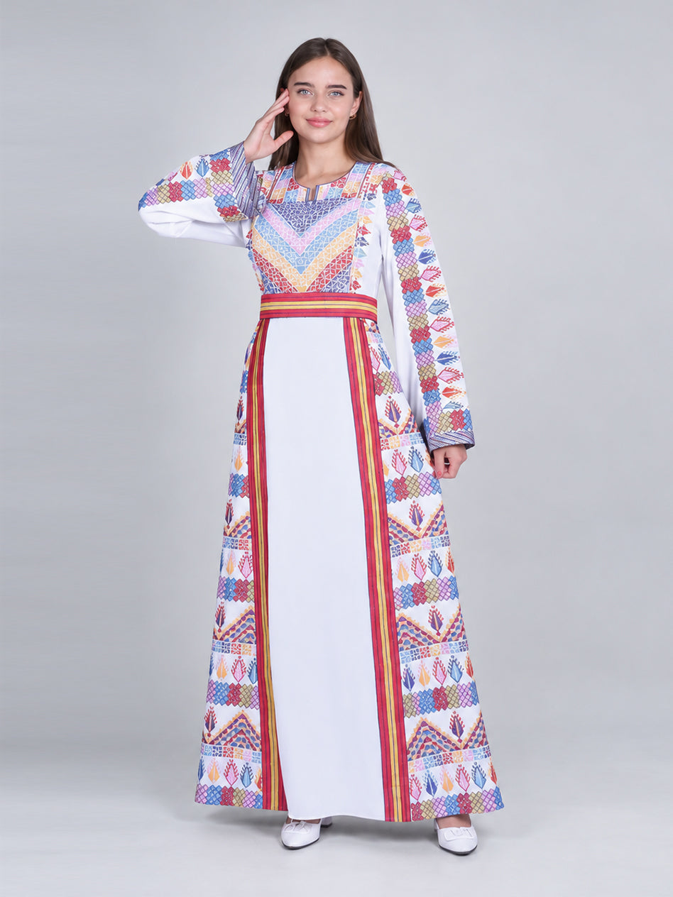 Bayader white heritage thobe