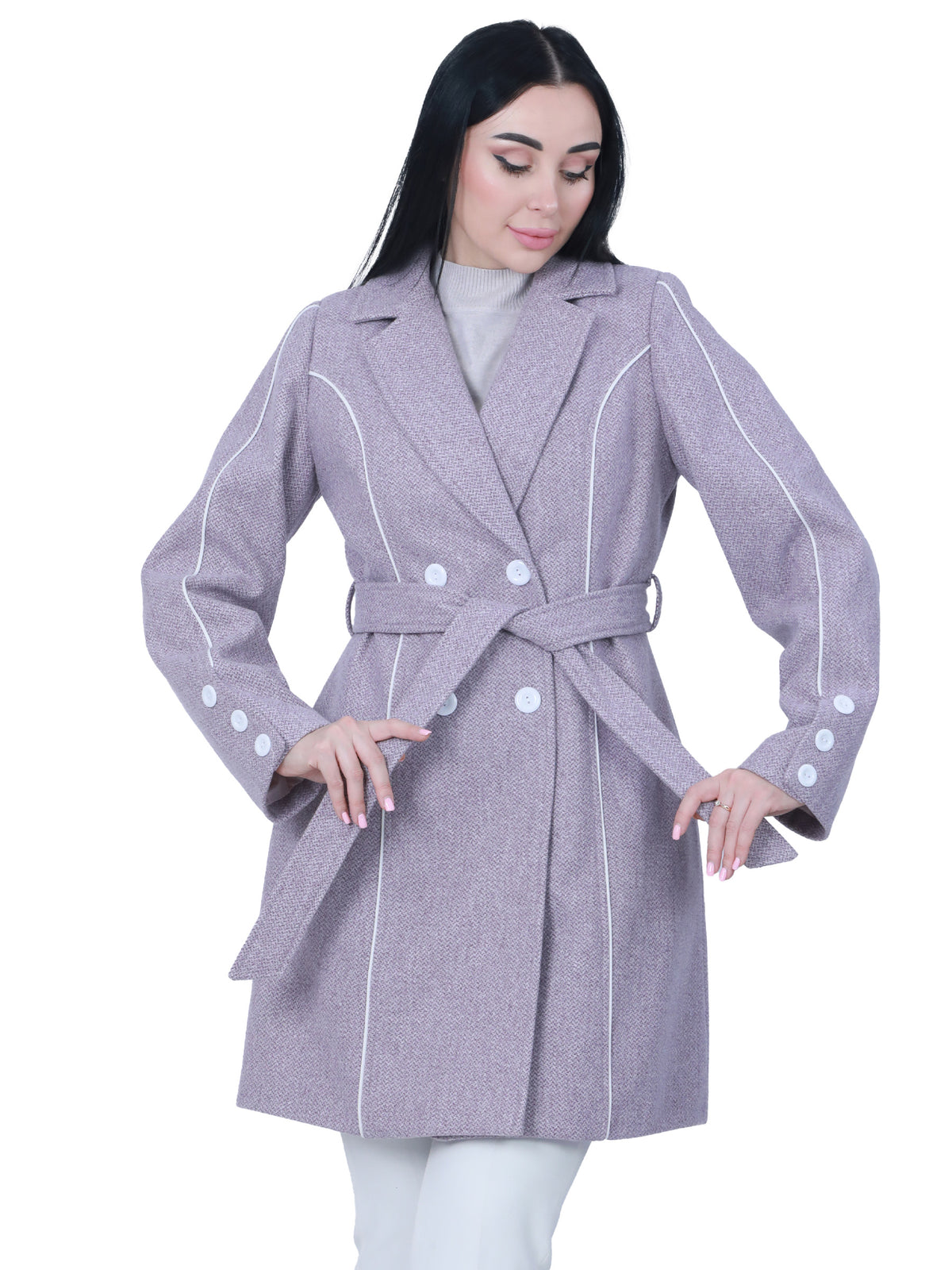 Mid-Length Winter Jacket with White Buttons