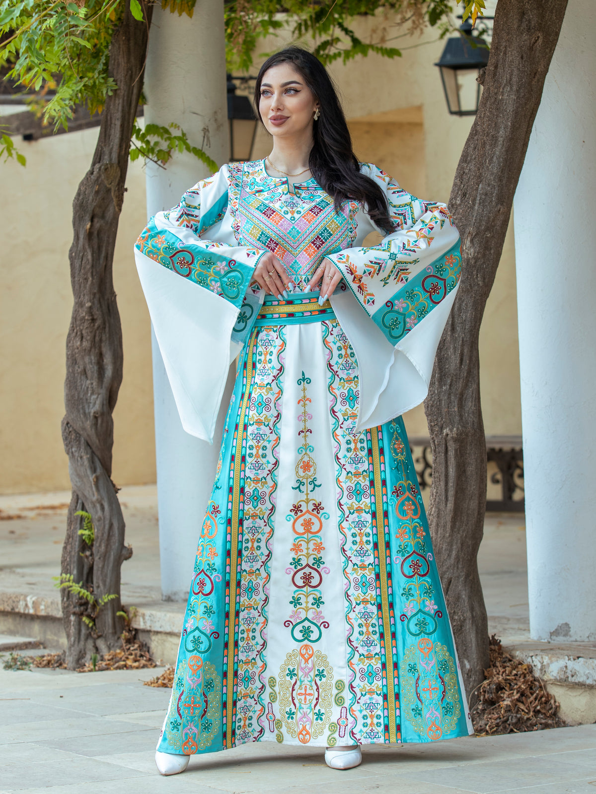 Turquoise Contemporary Thobe in Bright Colors