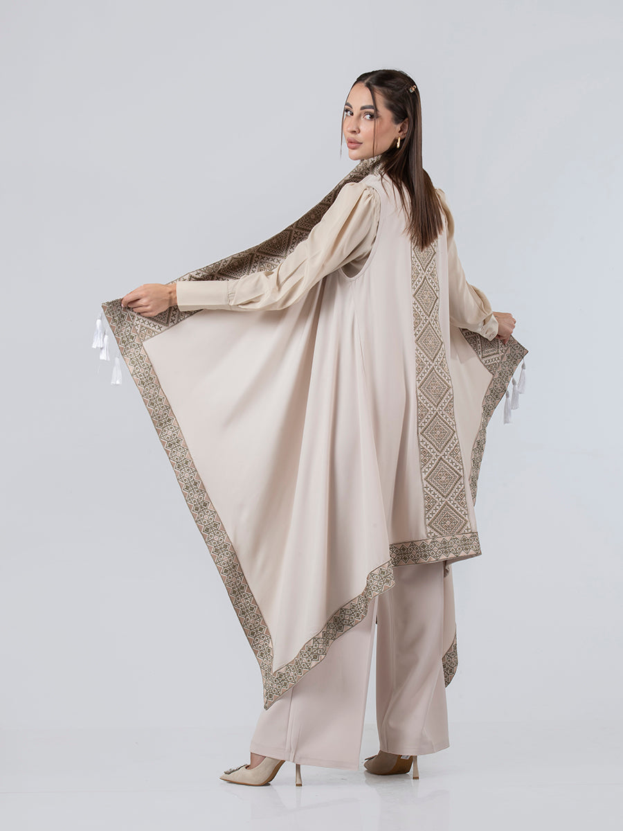Embroidered Vest in Olive, White & Beige