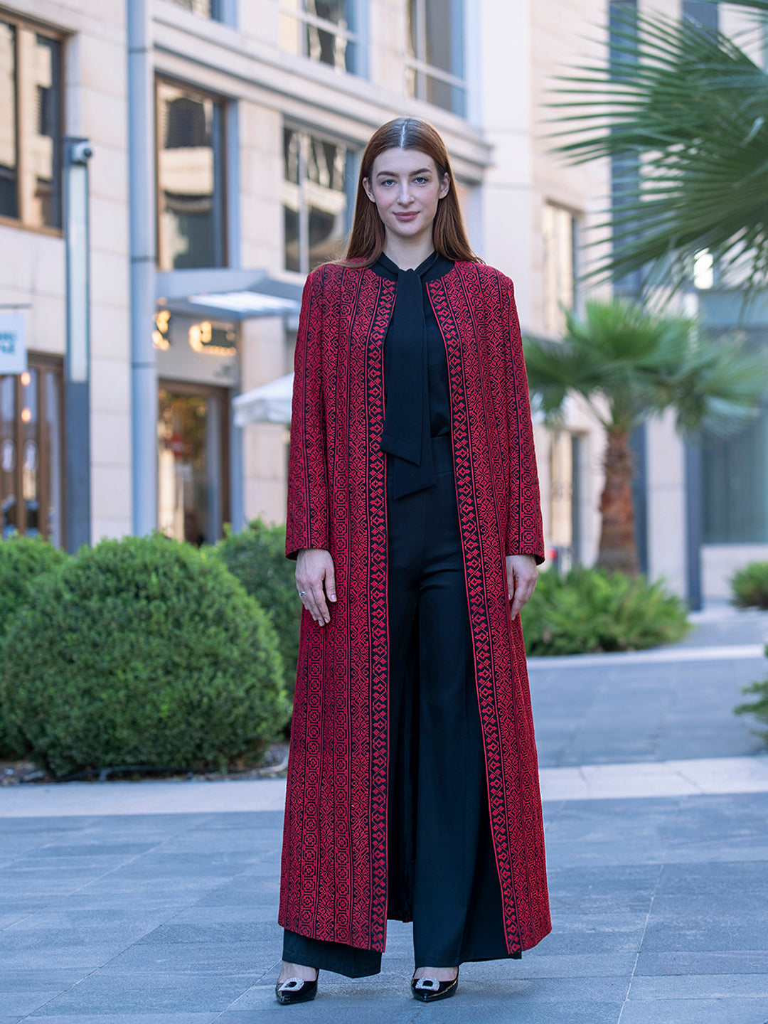 Long Embroidered Jacket in Beige or Wine
