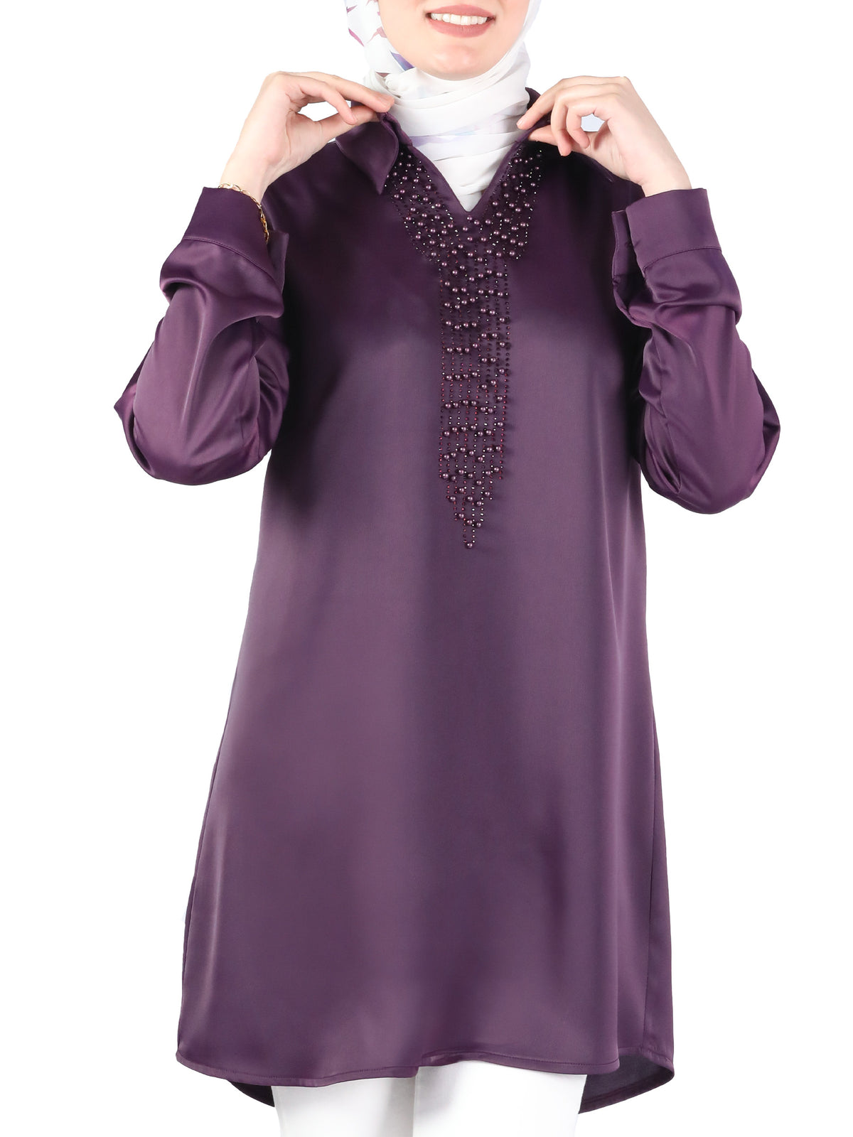 Blouse in Purple, Navy & Beige