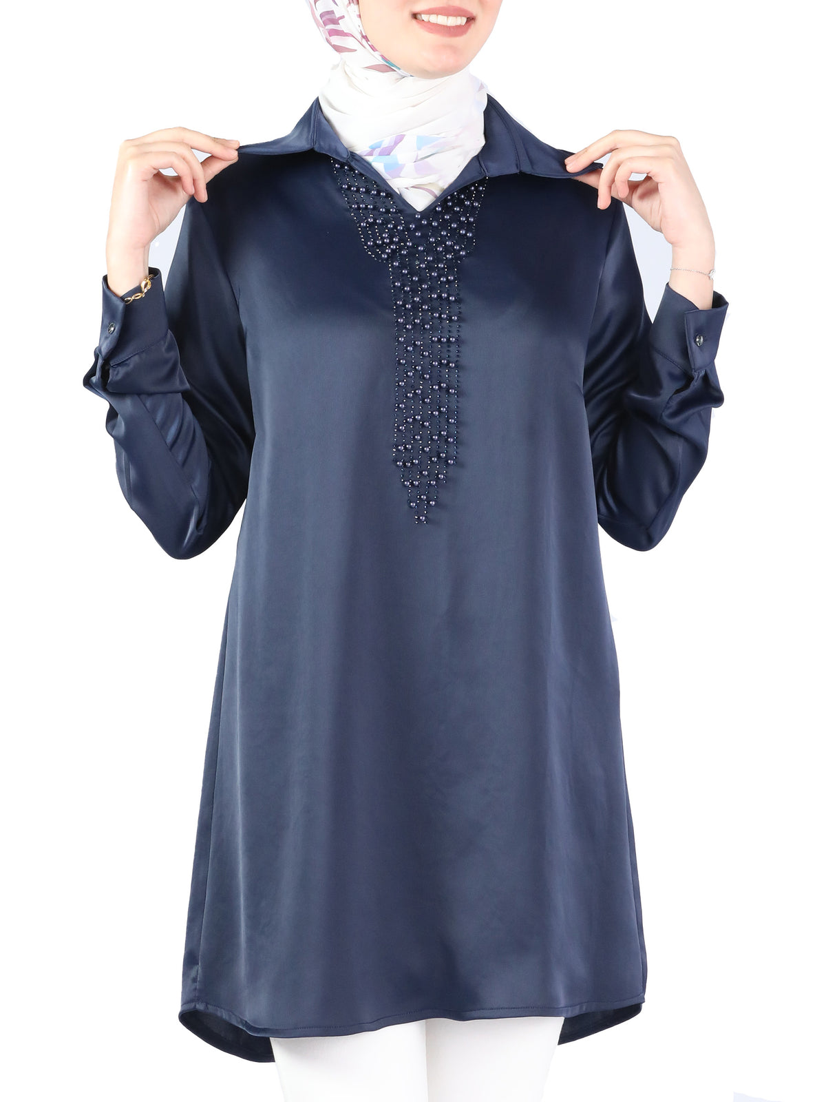 Blouse in Purple, Navy & Beige