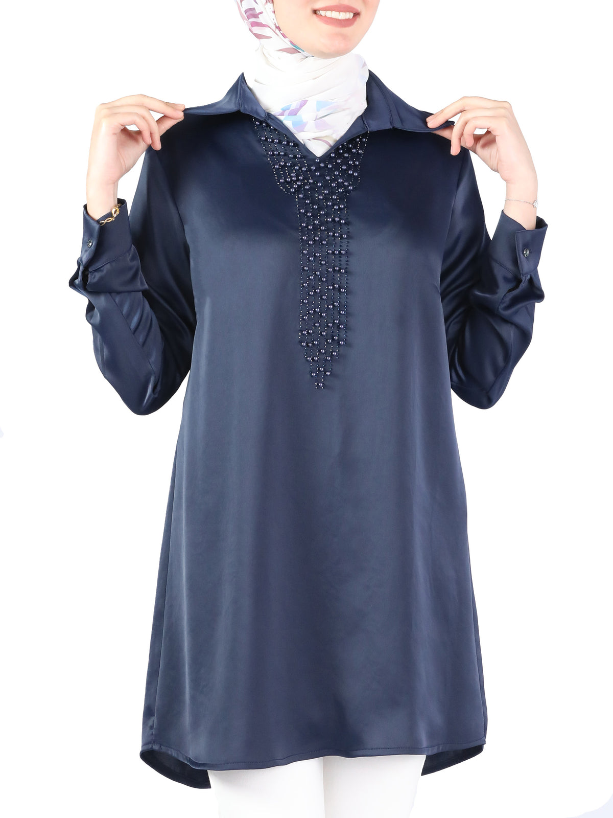 Blouse in Purple, Navy & Beige