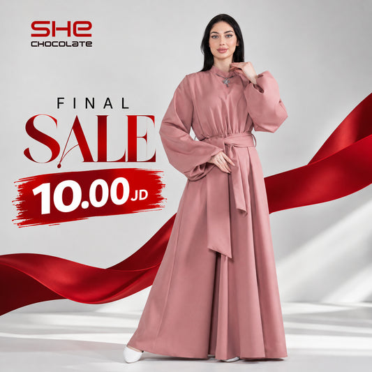 Belted Long Tunic & Wide-Leg Pants Set - Dusty Pink