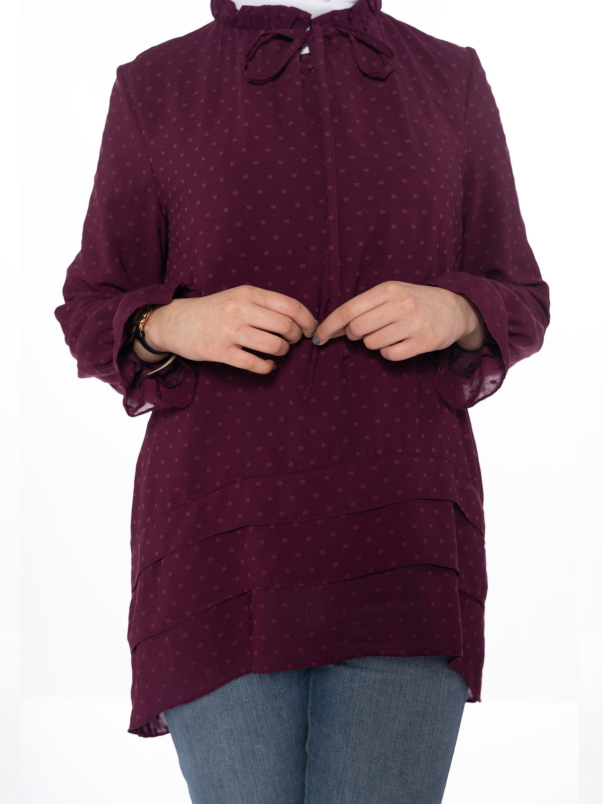 Tailored Blouse in Burgundy, White & Black