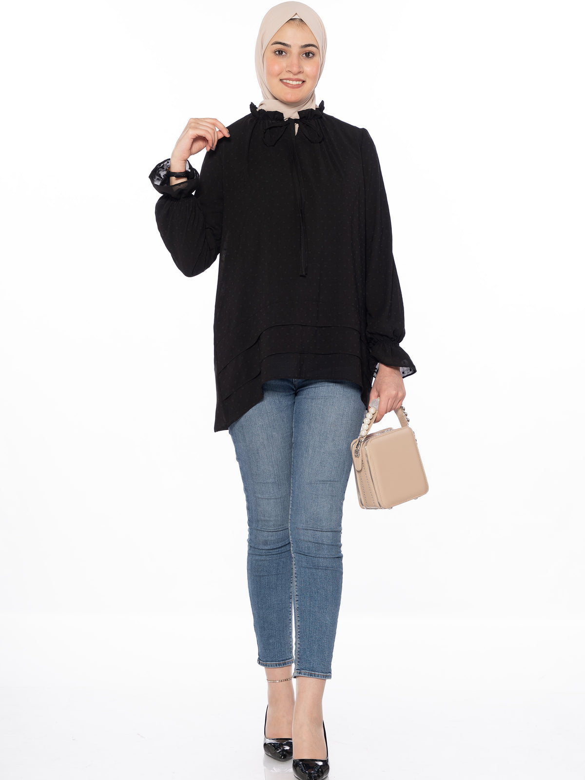 Tailored Blouse in Burgundy, White & Black