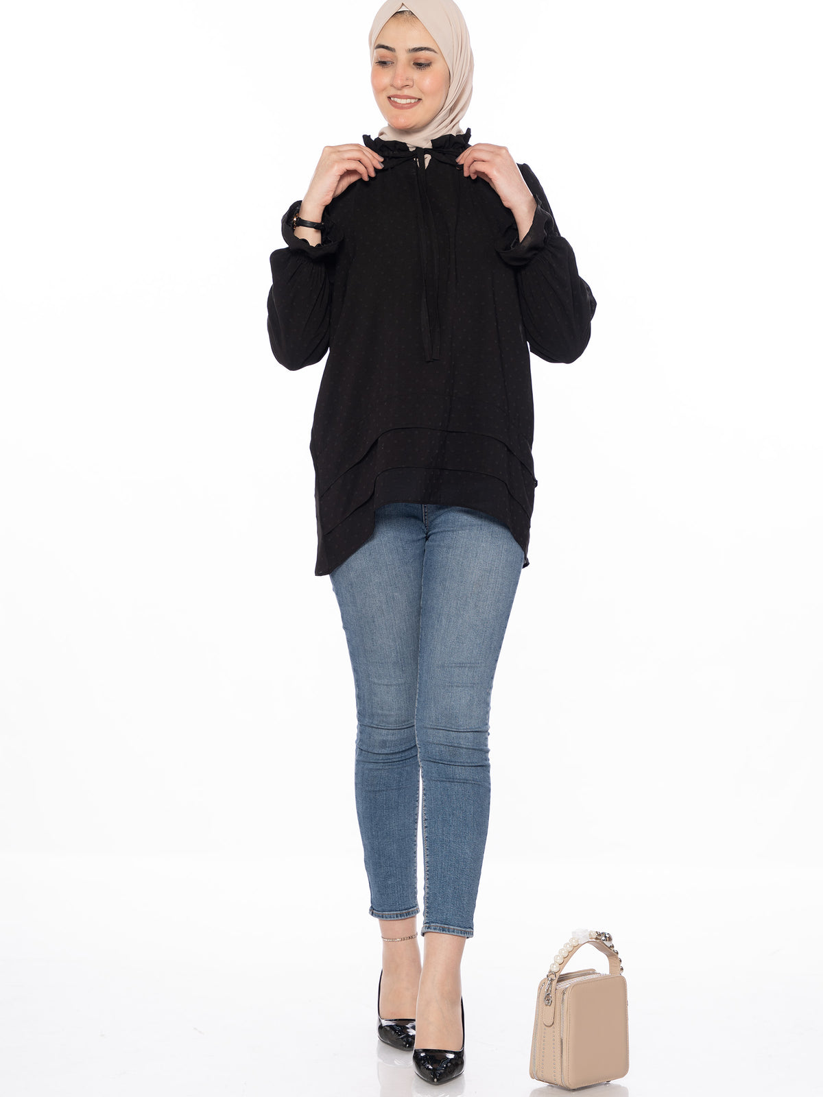 Tailored Blouse in Burgundy, White & Black