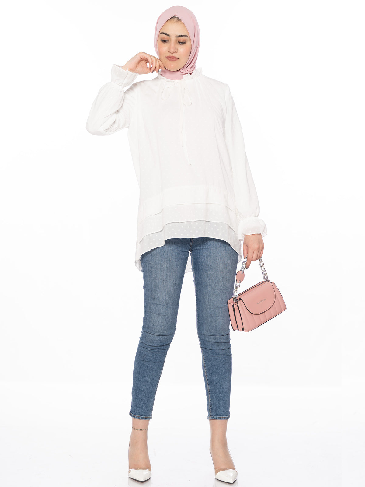 Tailored Blouse in Burgundy, White & Black