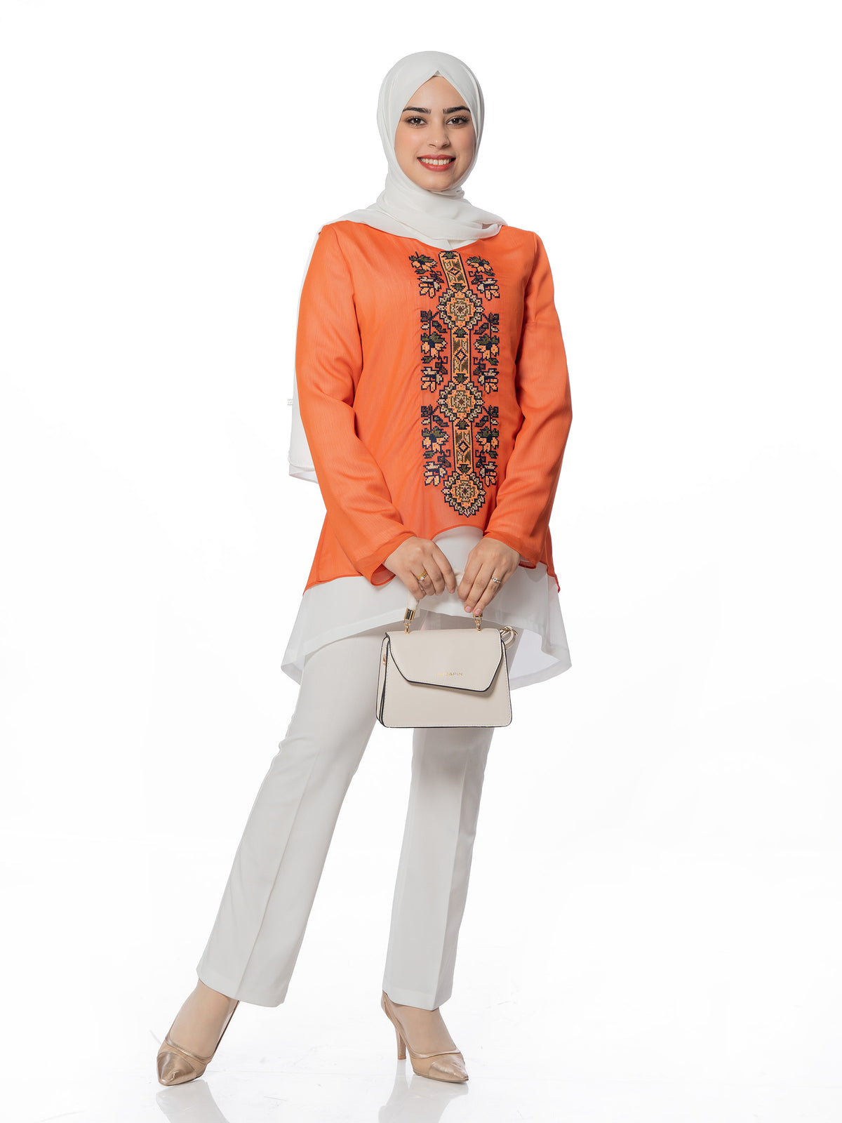 Embroidered Blouse in Orange, Yellow & Blue - She Chocolate