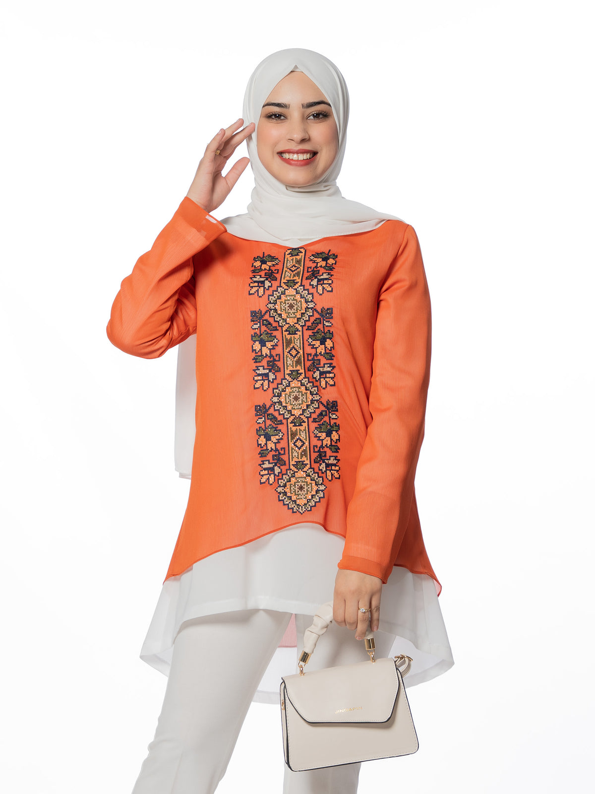 Embroidered Blouse in Orange, Yellow & Blue