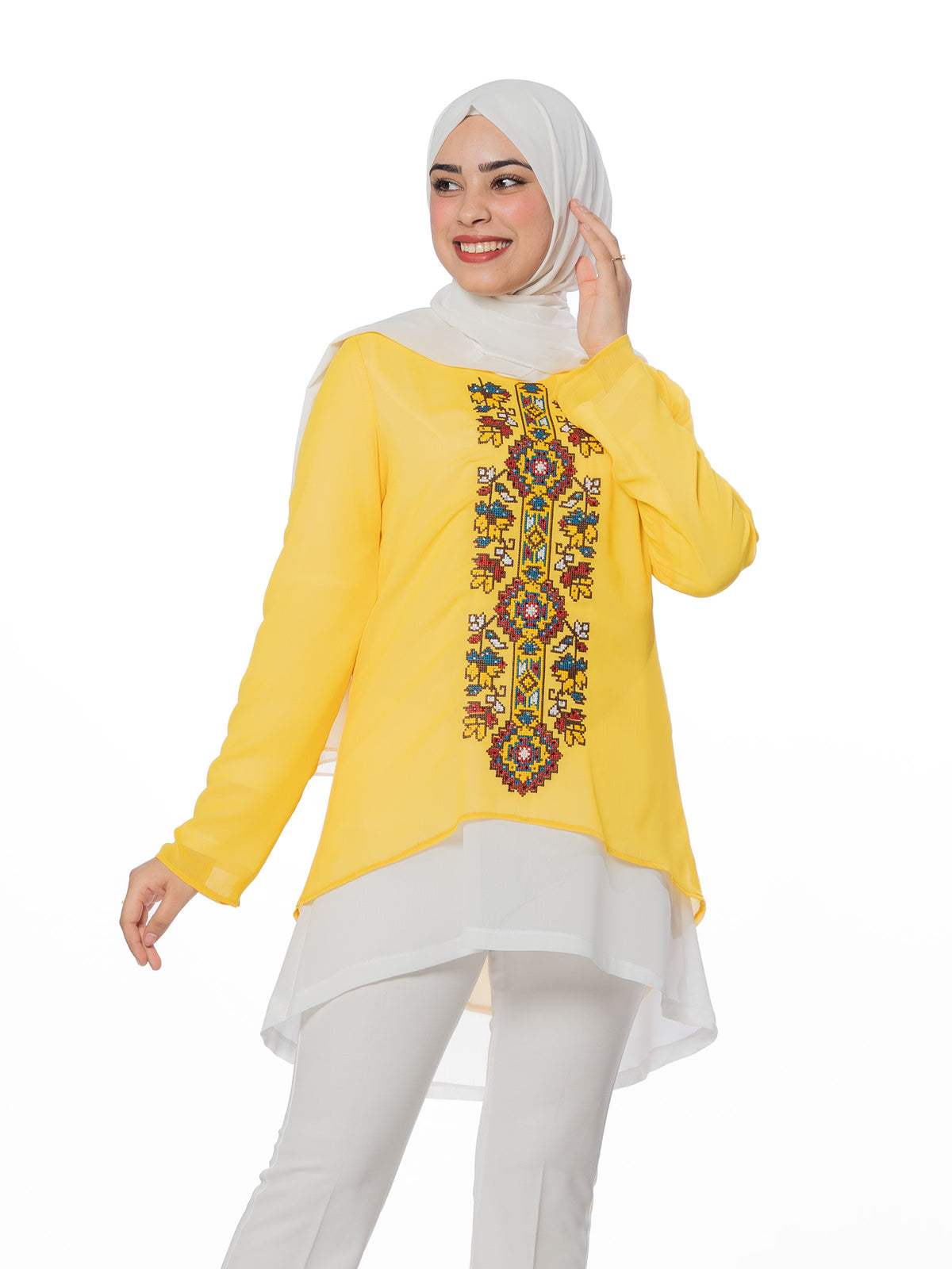 Embroidered Blouse in Orange, Yellow & Blue