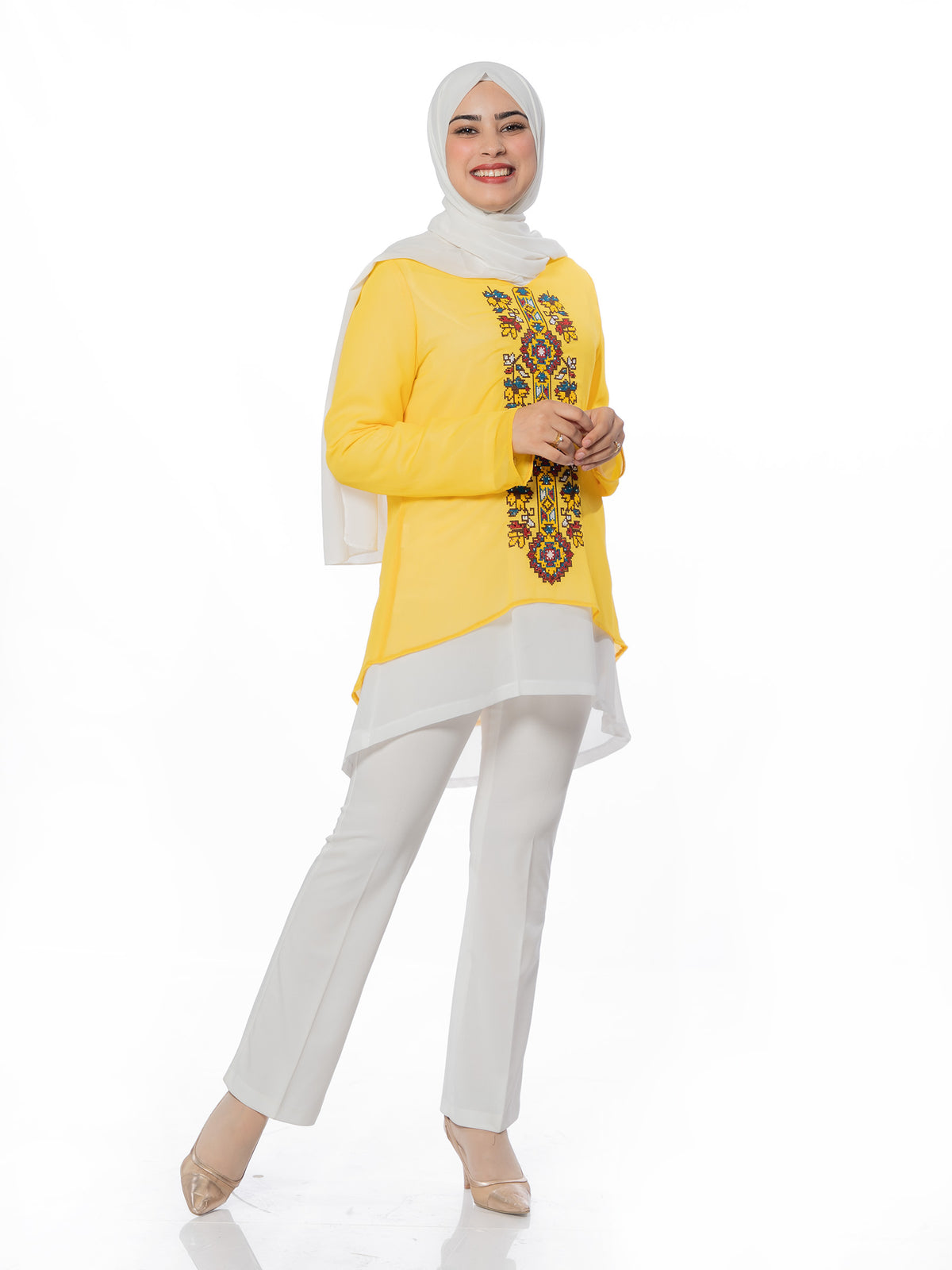 Embroidered Blouse in Orange, Yellow & Blue
