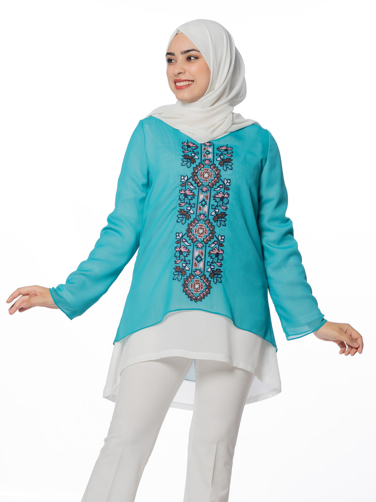 Embroidered Blouse in Orange, Yellow & Blue