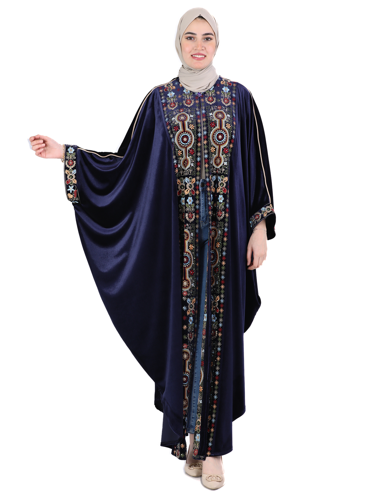 Aya Velvet Bisht in Navy & Dark Green - She Chocolate