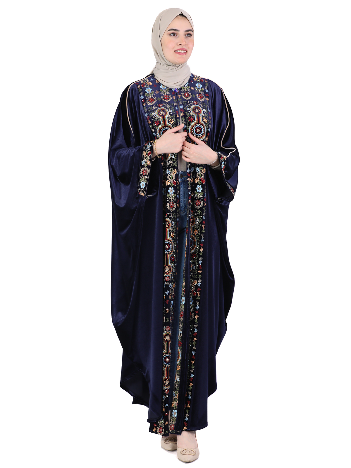 Aya Velvet Bisht in Navy & Dark Green