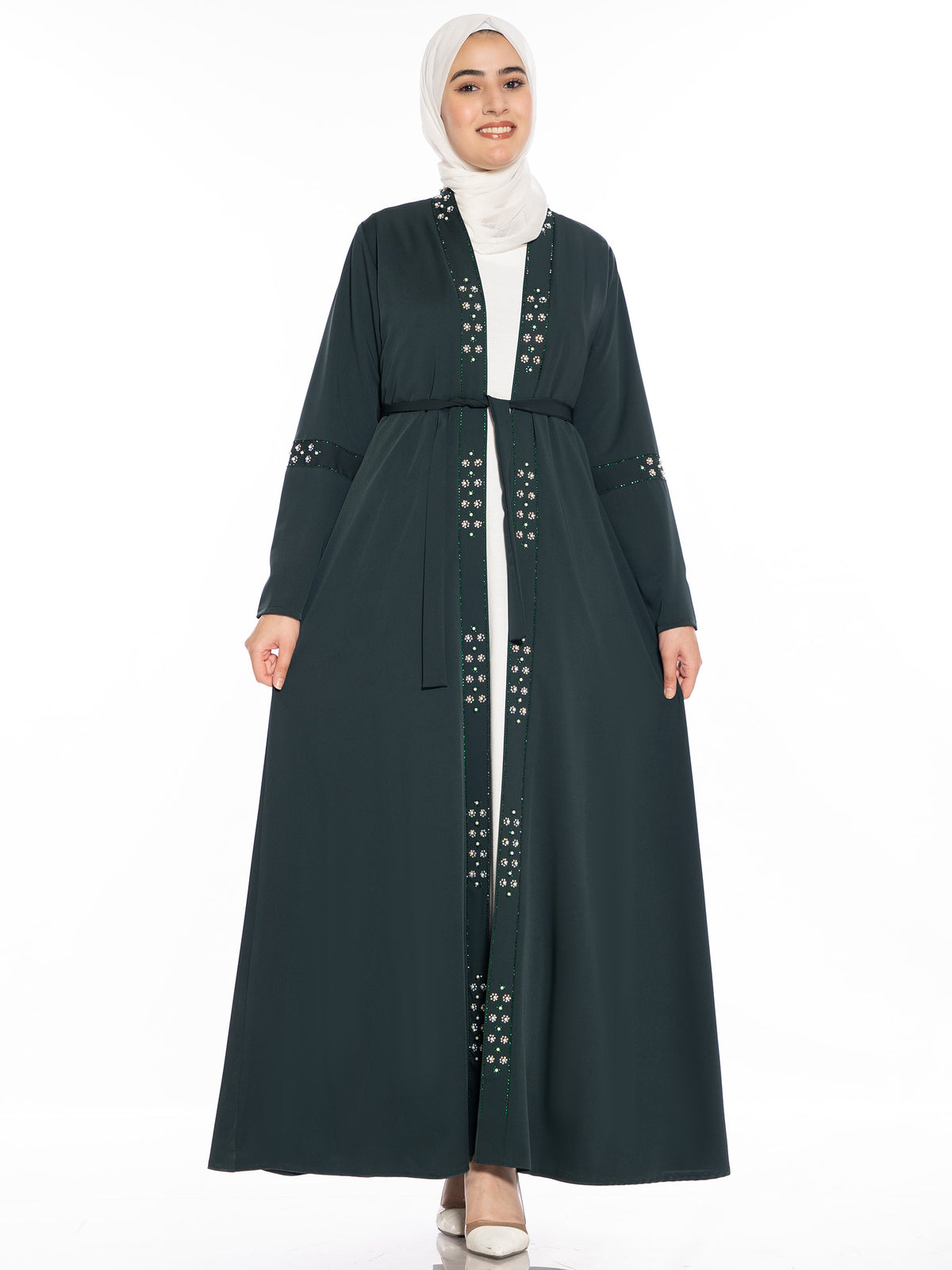 Rowaida Abaya in Burgundy, Green & Navy