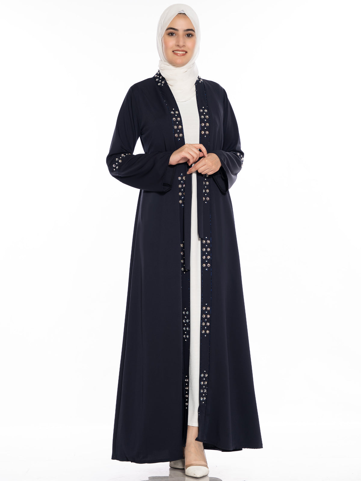 Rowaida Abaya in Burgundy, Green & Navy