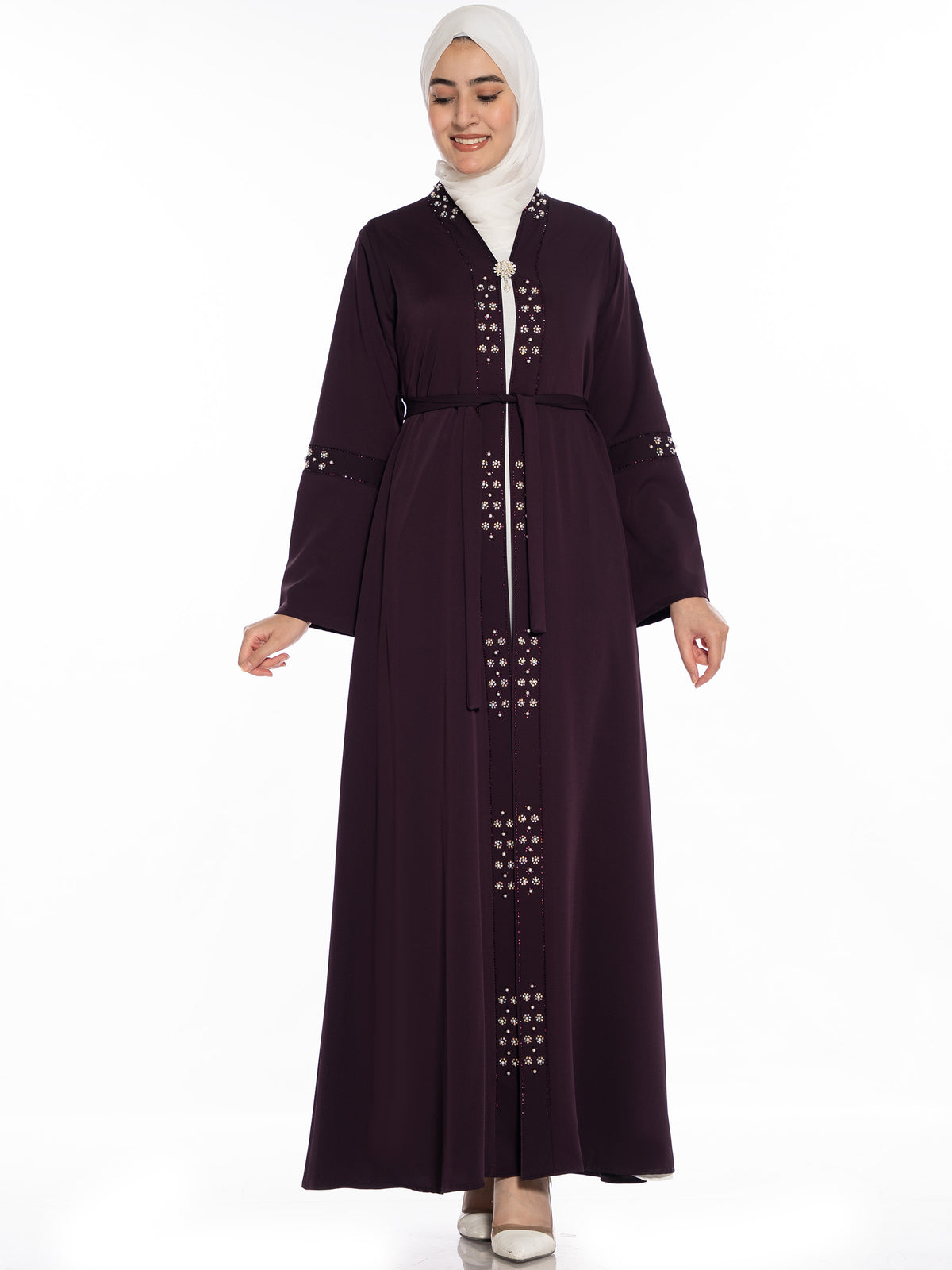 Rowaida Abaya in Burgundy, Green & Navy