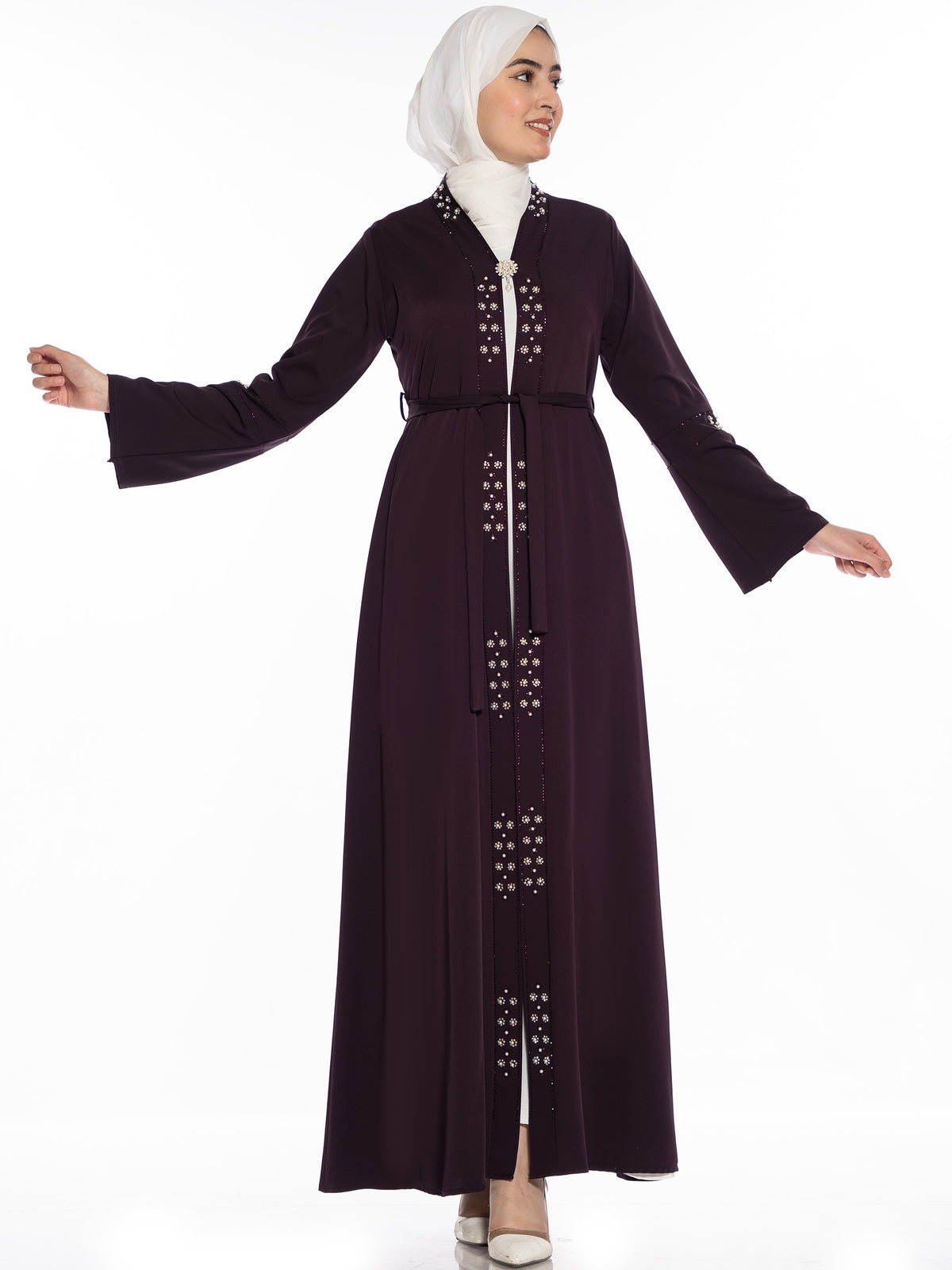 Rowaida Abaya in Burgundy, Green & Navy - She Chocolate