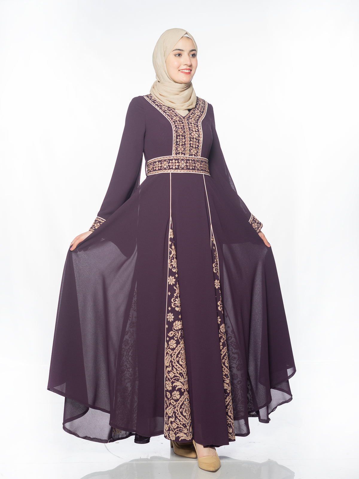Elegance White Kaftan with Bold Red Embroidery