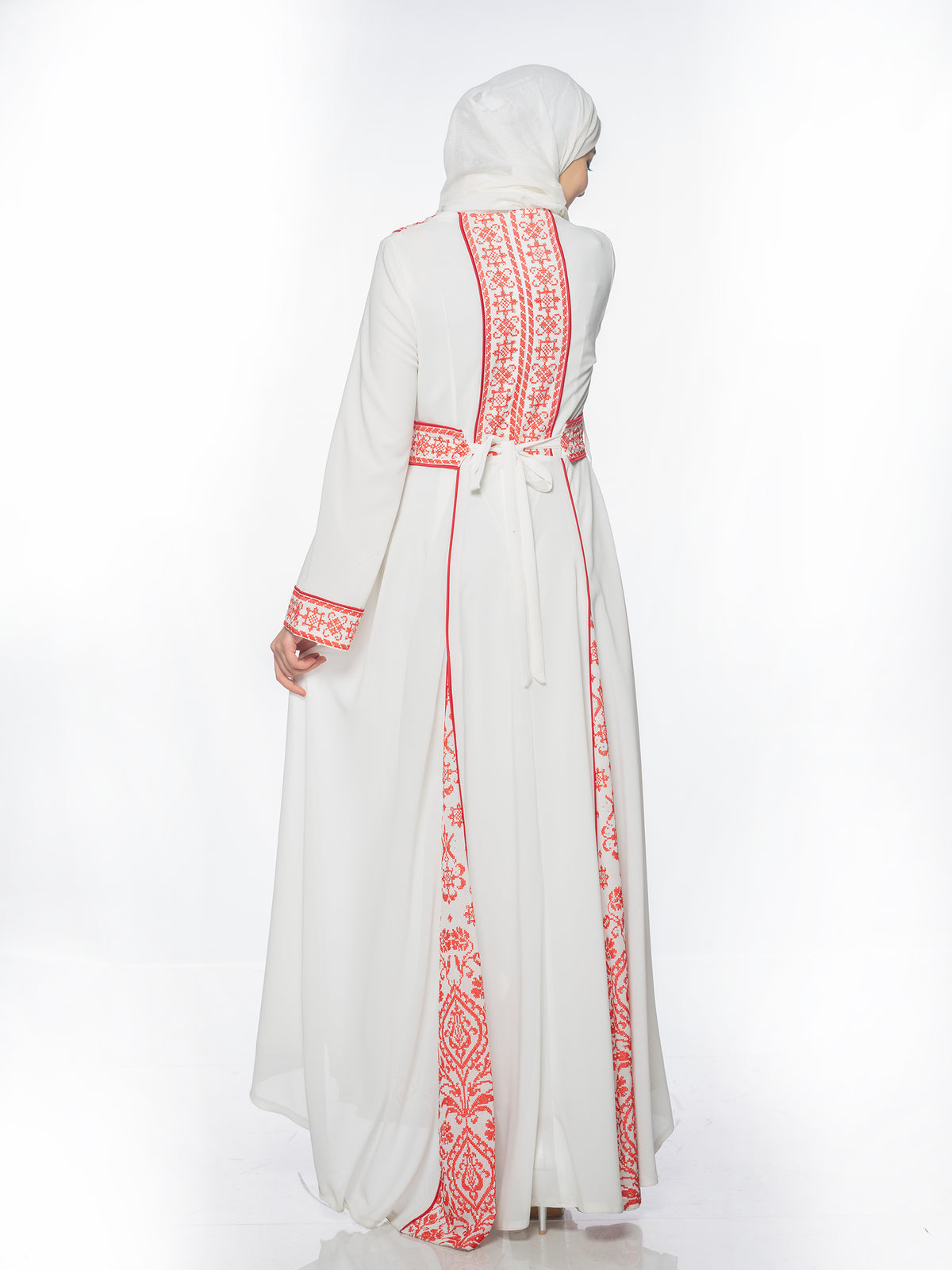 Elegance White Kaftan with Bold Red Embroidery