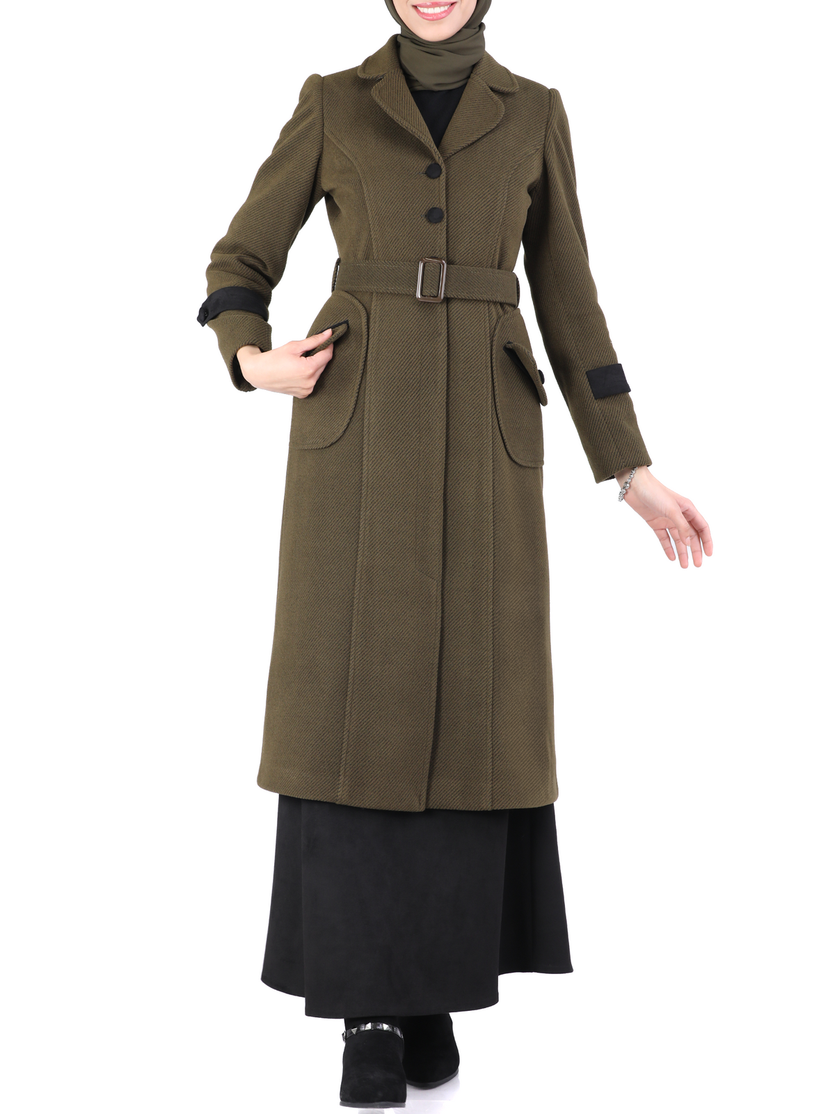 Long Jacket in Army Green, Grey & Beige