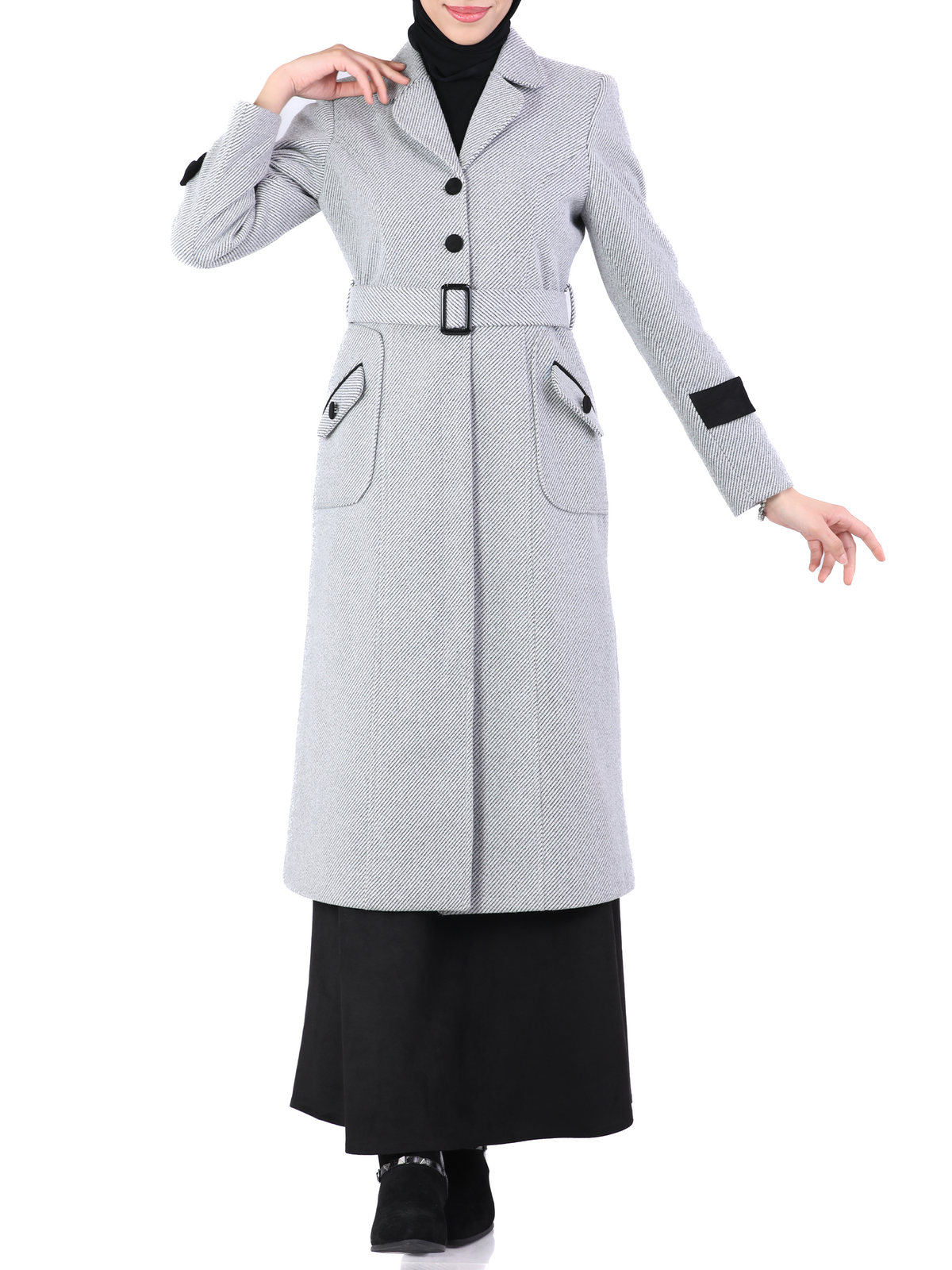 Long Jacket in Army Green, Grey & Beige - She Chocolate
