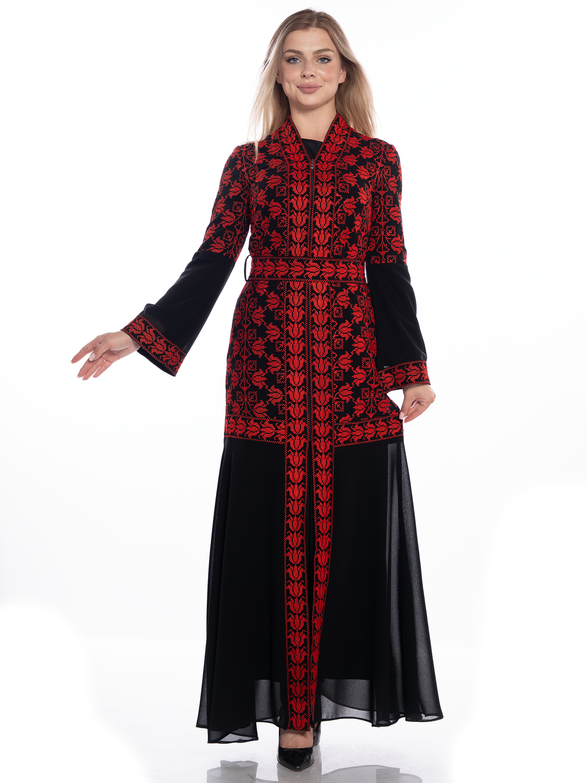 Rand Black Bisht with Red or Gold Embroidery - She Chocolate