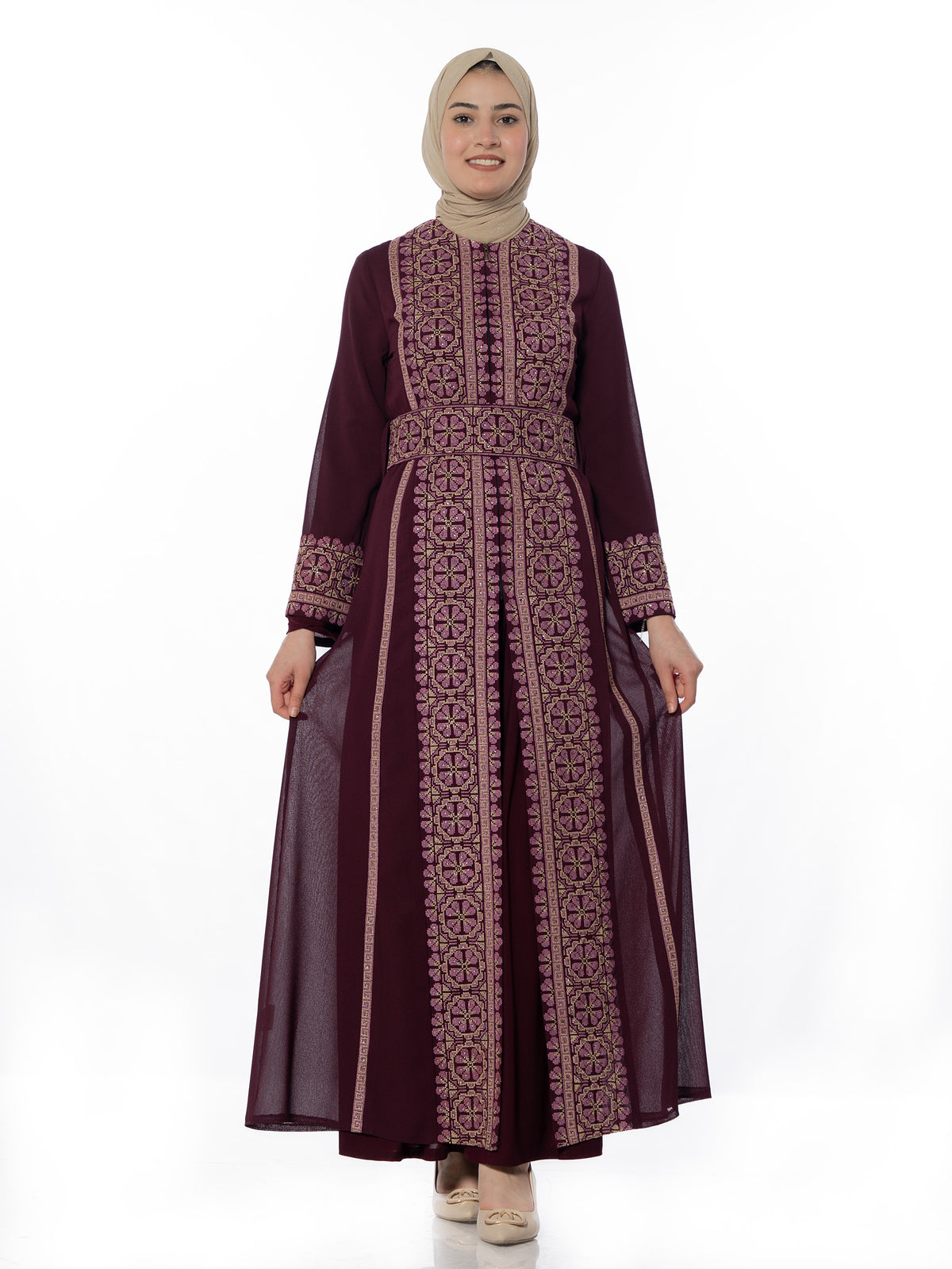 Nardeen Two-Piece Kaftan with Pink Embroidery