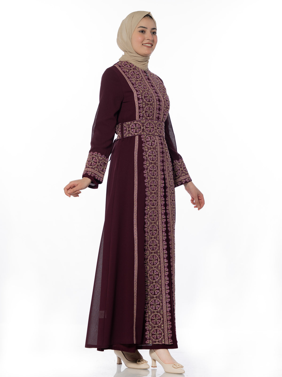 Nardeen Two-Piece Kaftan with Pink Embroidery