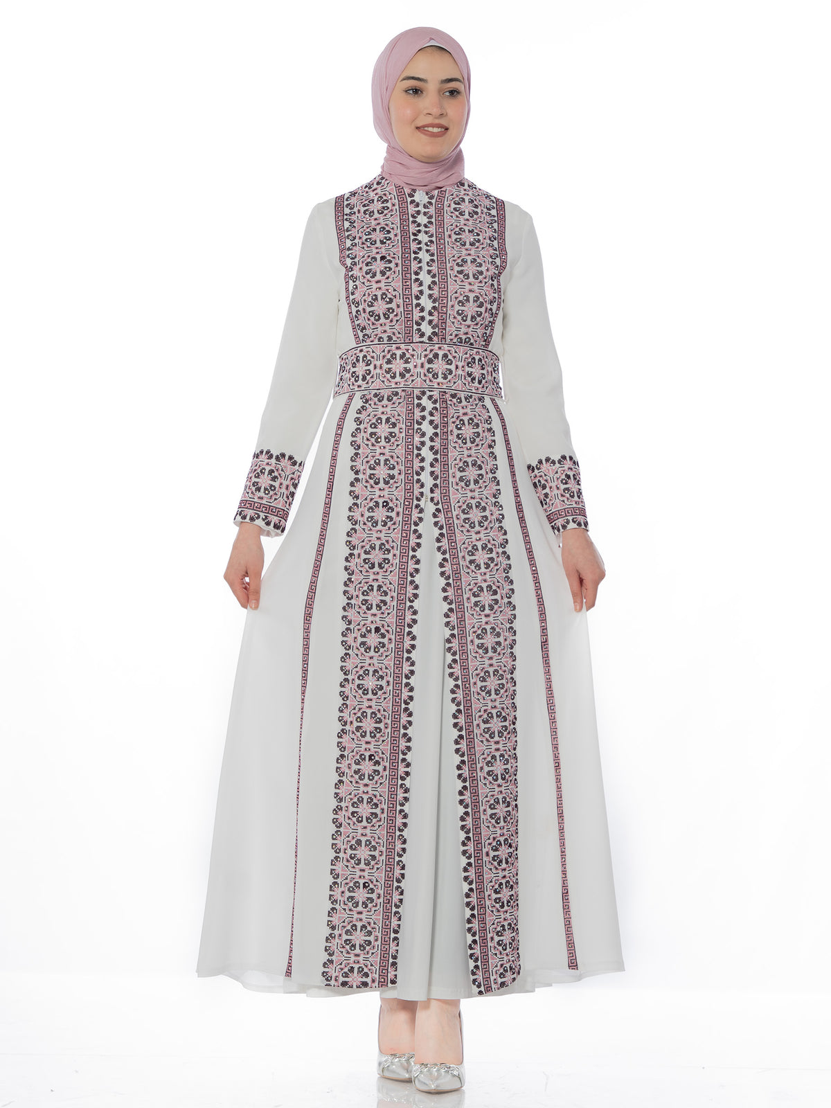 Nardeen Two-Piece Kaftan with Pink Embroidery