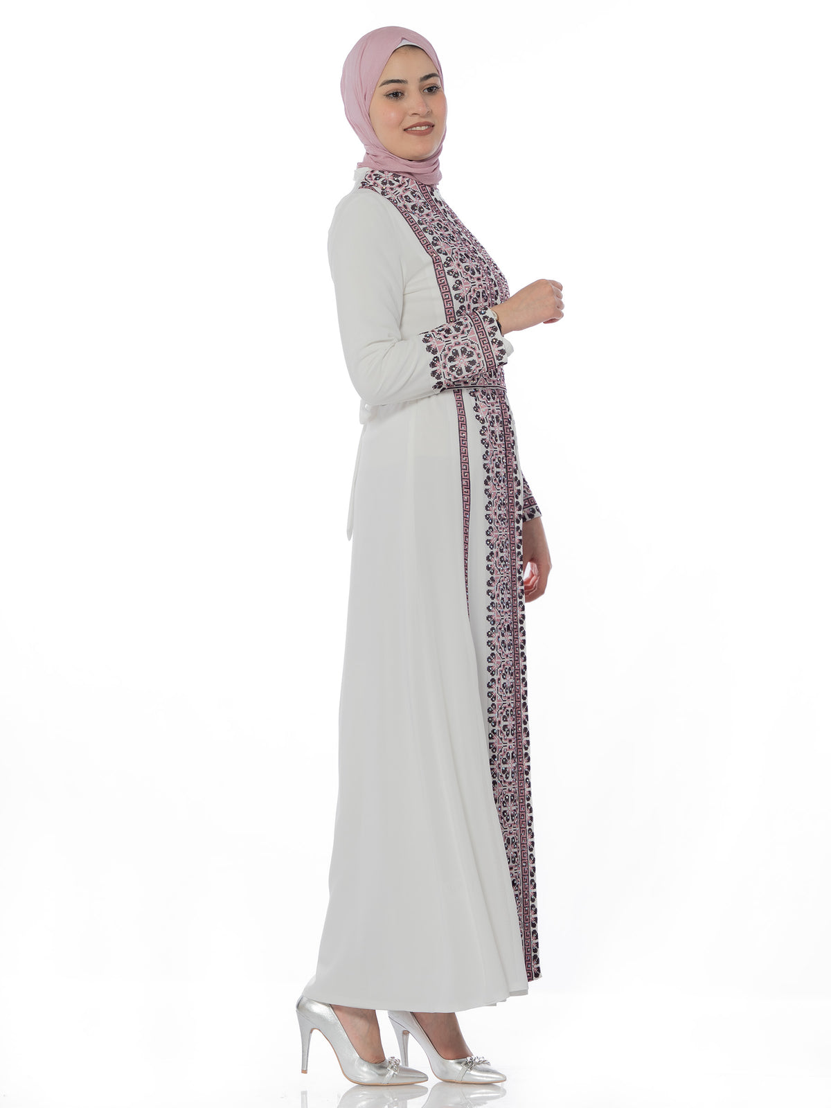 Nardeen Two-Piece Kaftan with Pink Embroidery