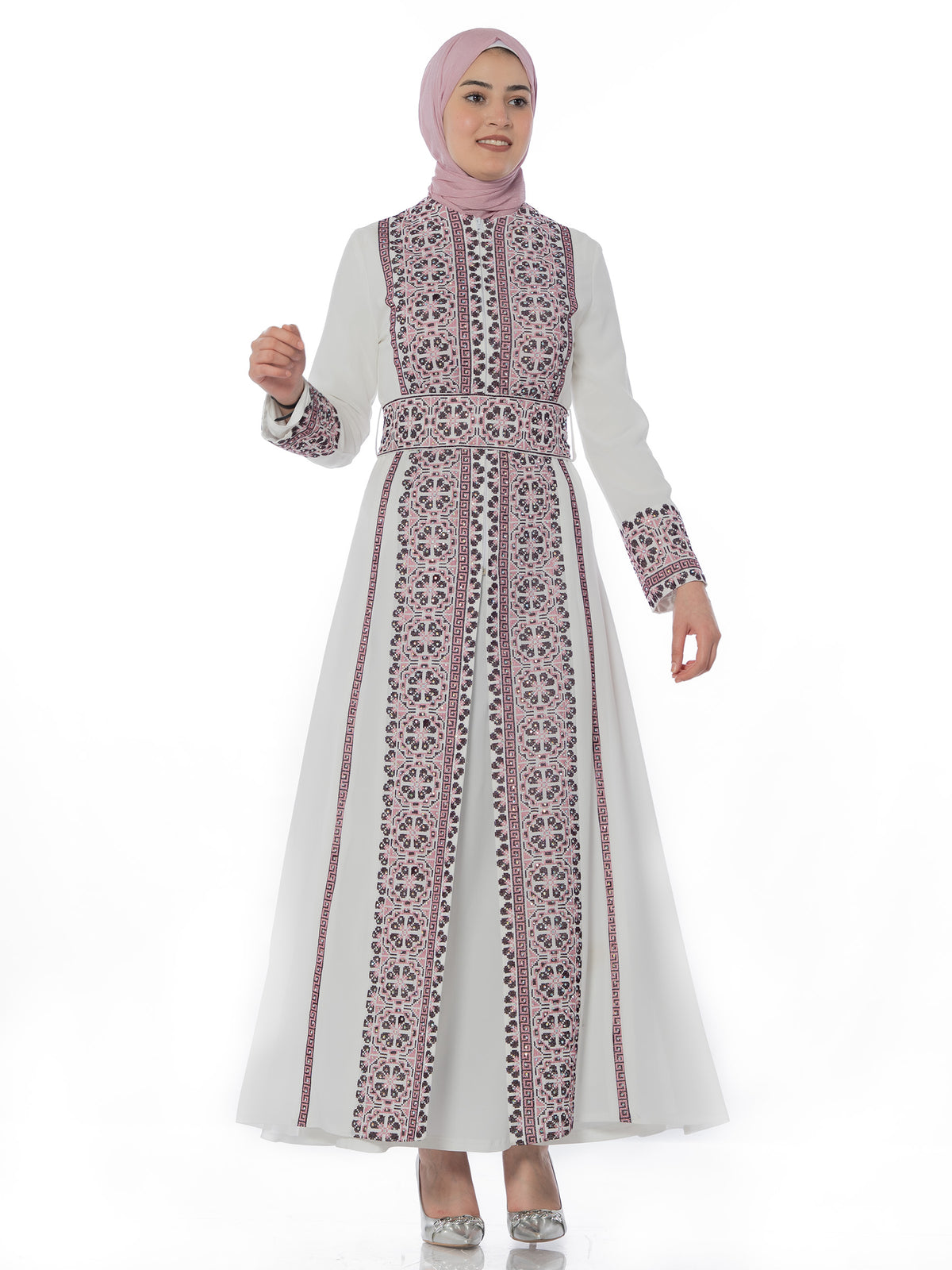 Nardeen Two-Piece Kaftan with Pink Embroidery